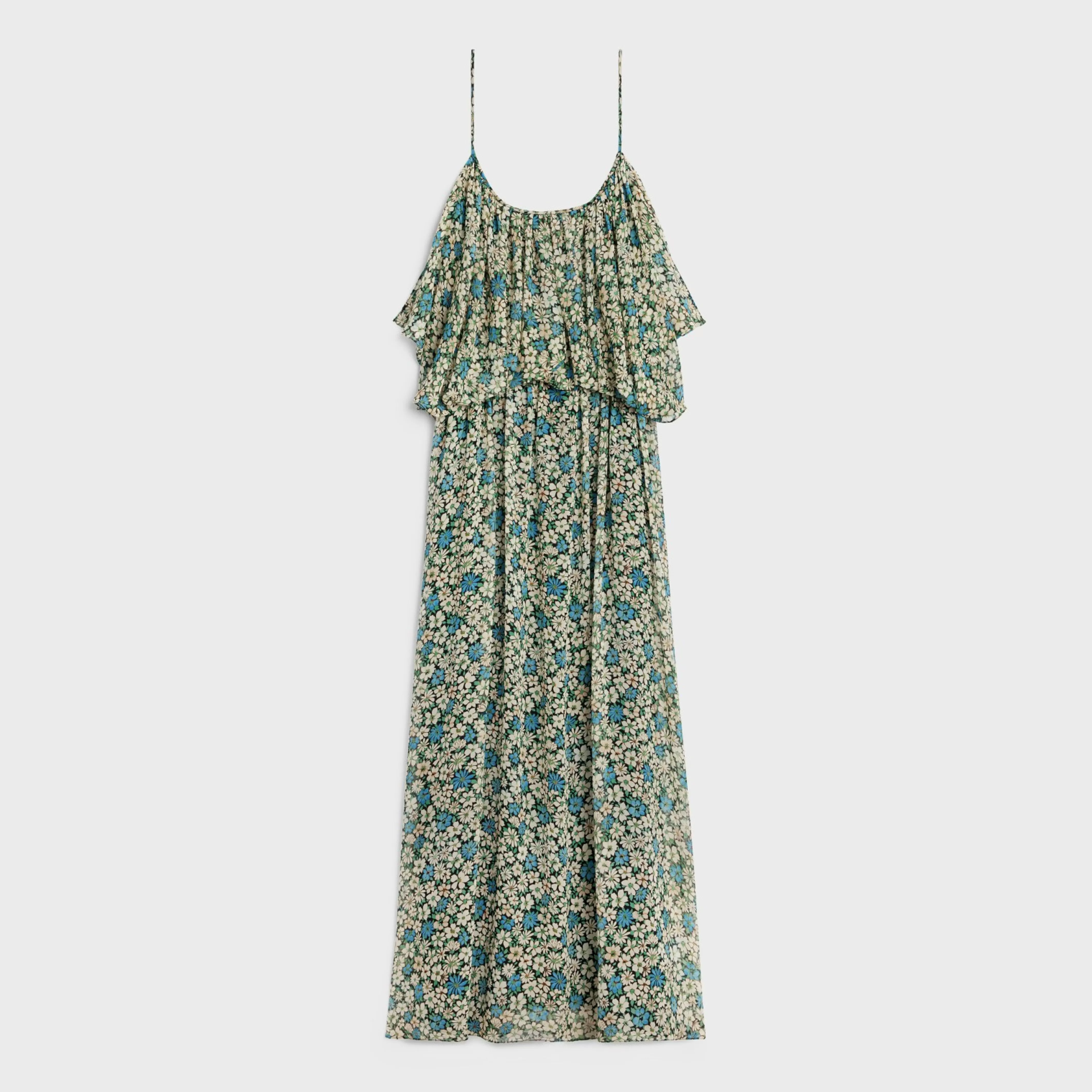 gathered midi dress in silk georgette^CELINE Shop