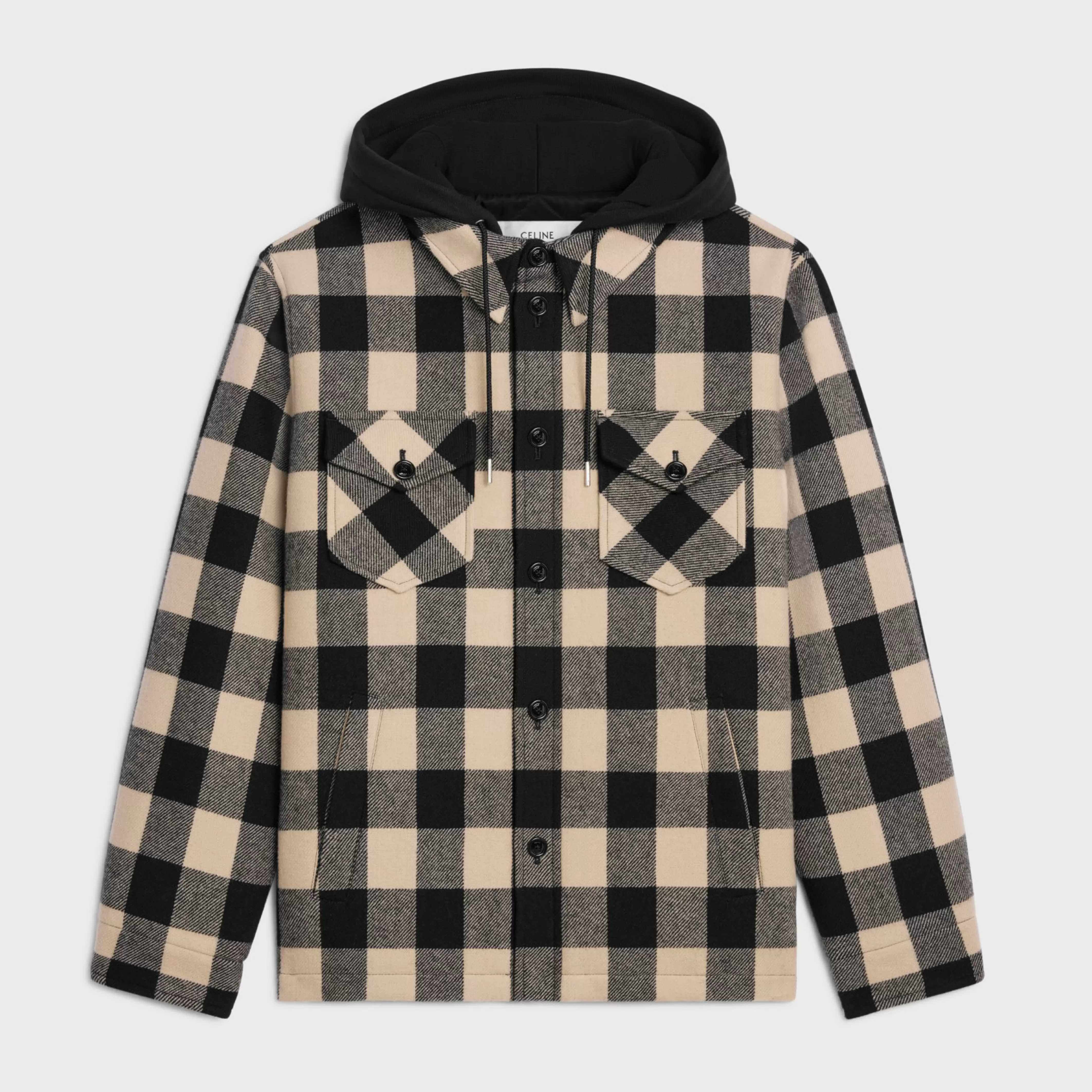 hooded overshirt in check wool^CELINE Fashion