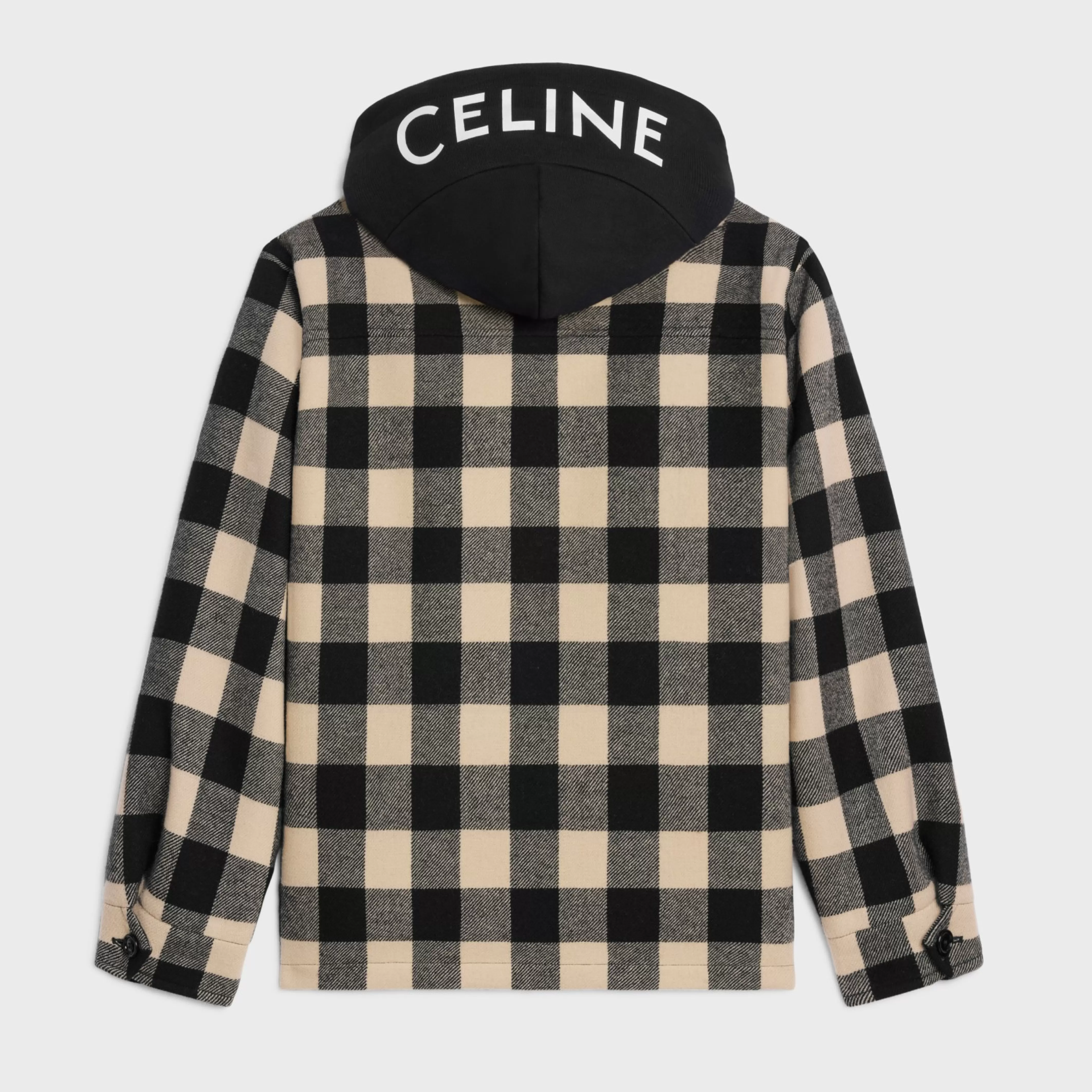 hooded overshirt in check wool^CELINE Fashion