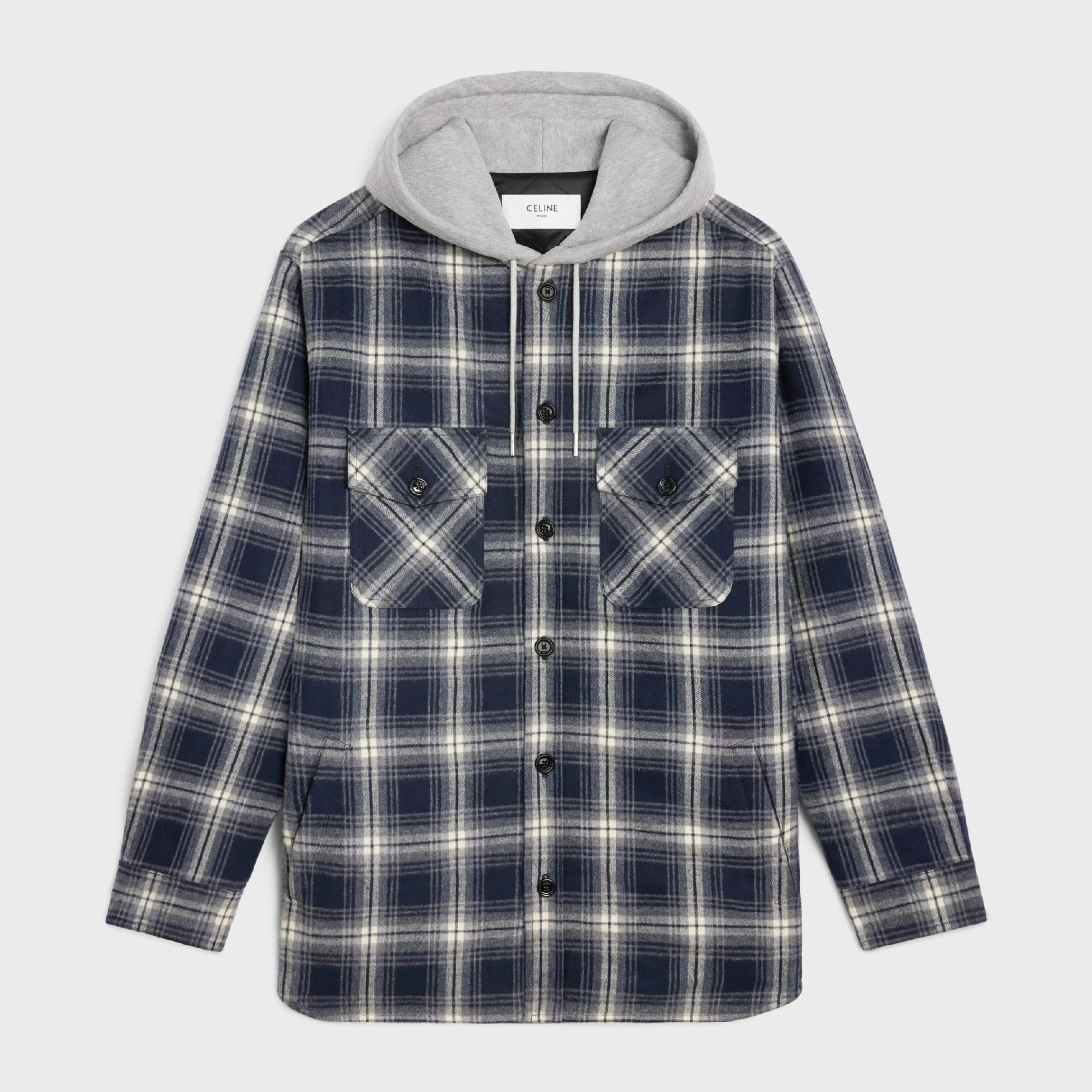 hooded overshirt in checked cotton^CELINE New