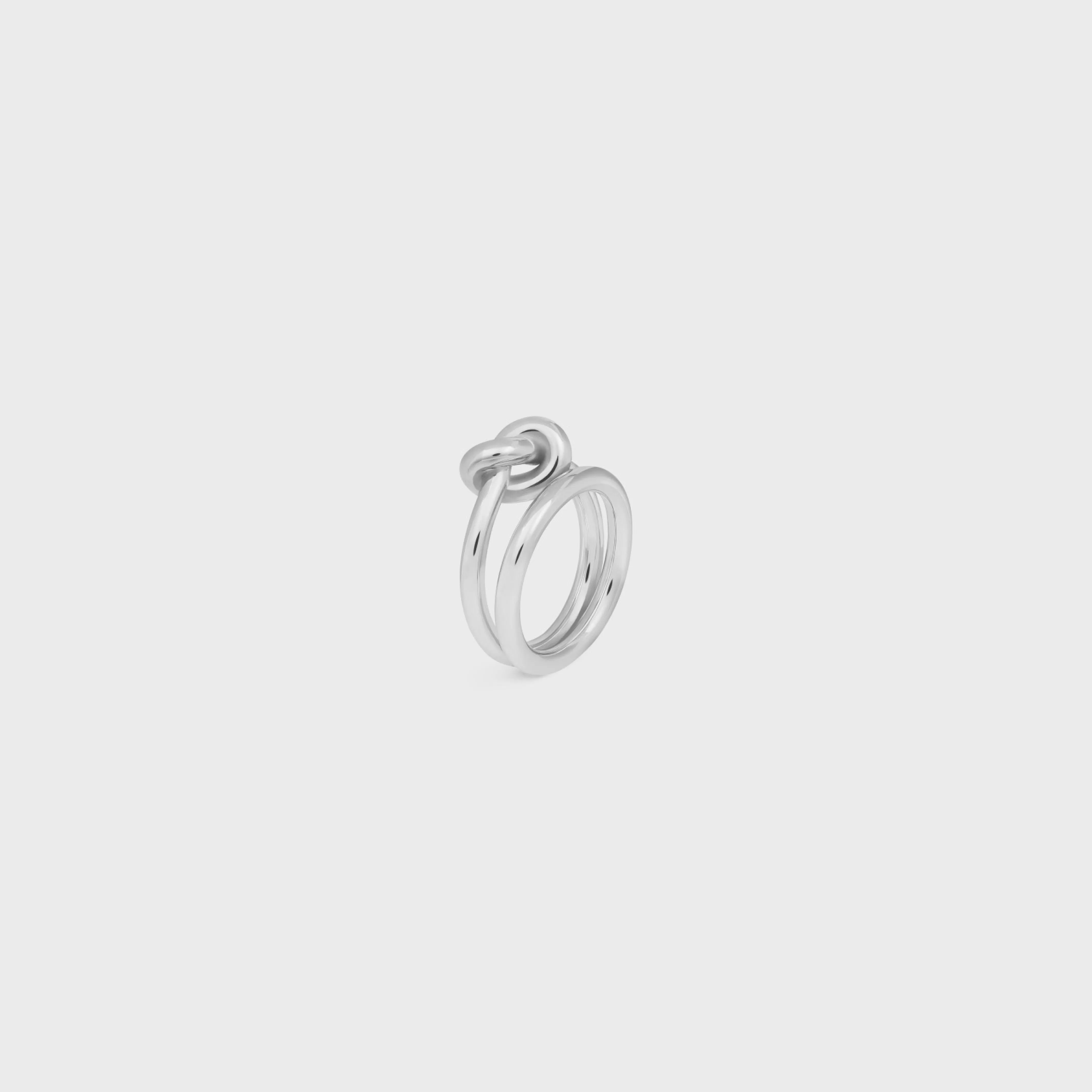 Knot Double Ring in Brass with Rhodium Finish^CELINE Outlet