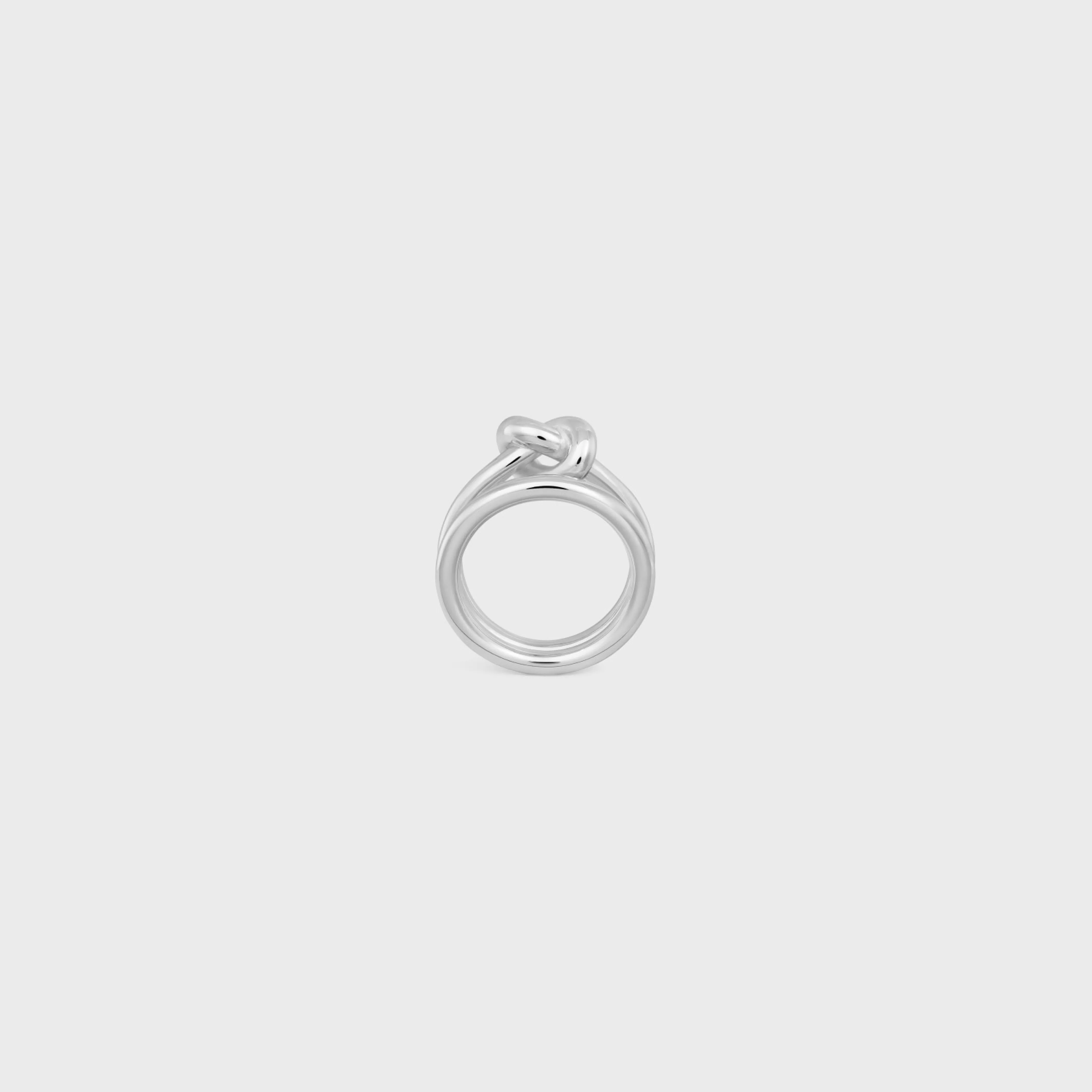 Knot Double Ring in Brass with Rhodium Finish^CELINE Outlet