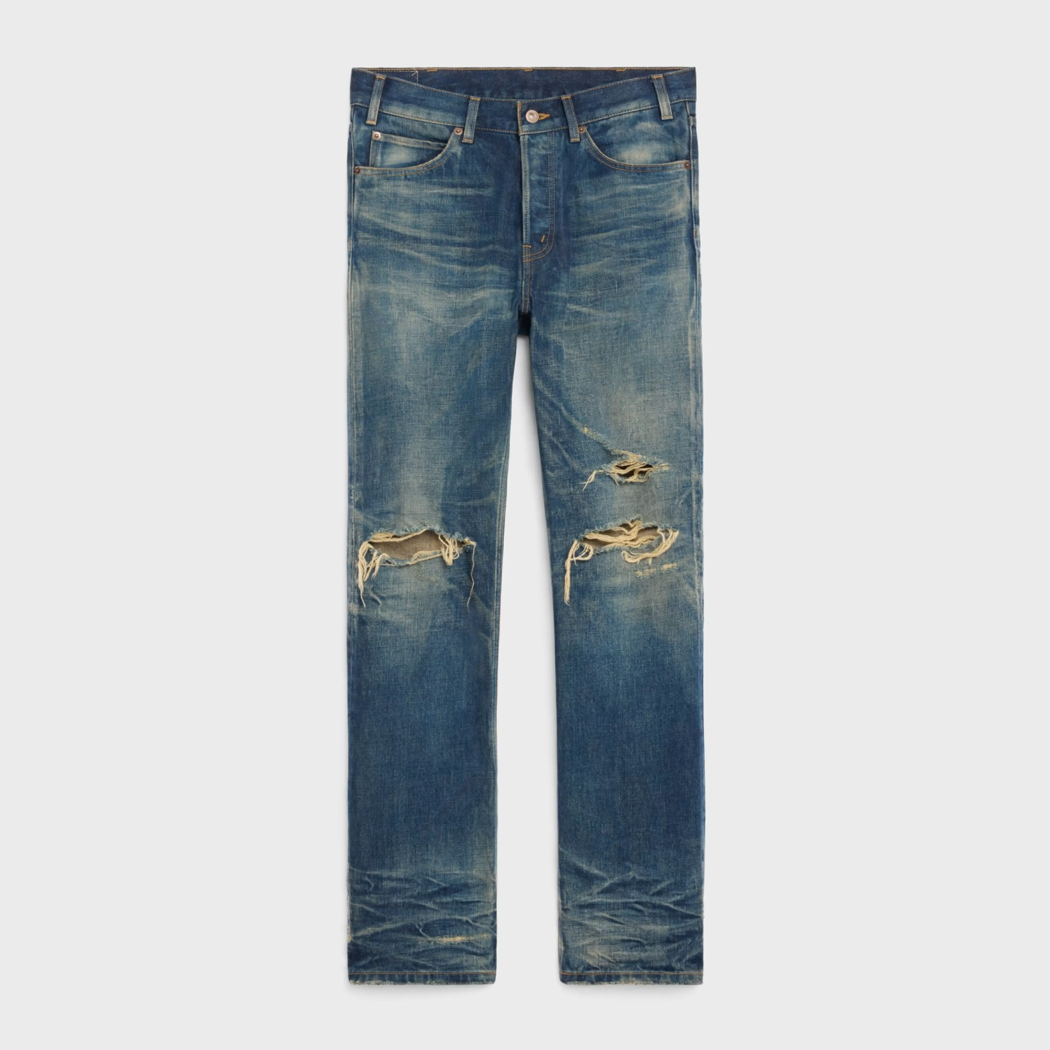 kurt jeans in destroyed blue marble denim^CELINE Hot