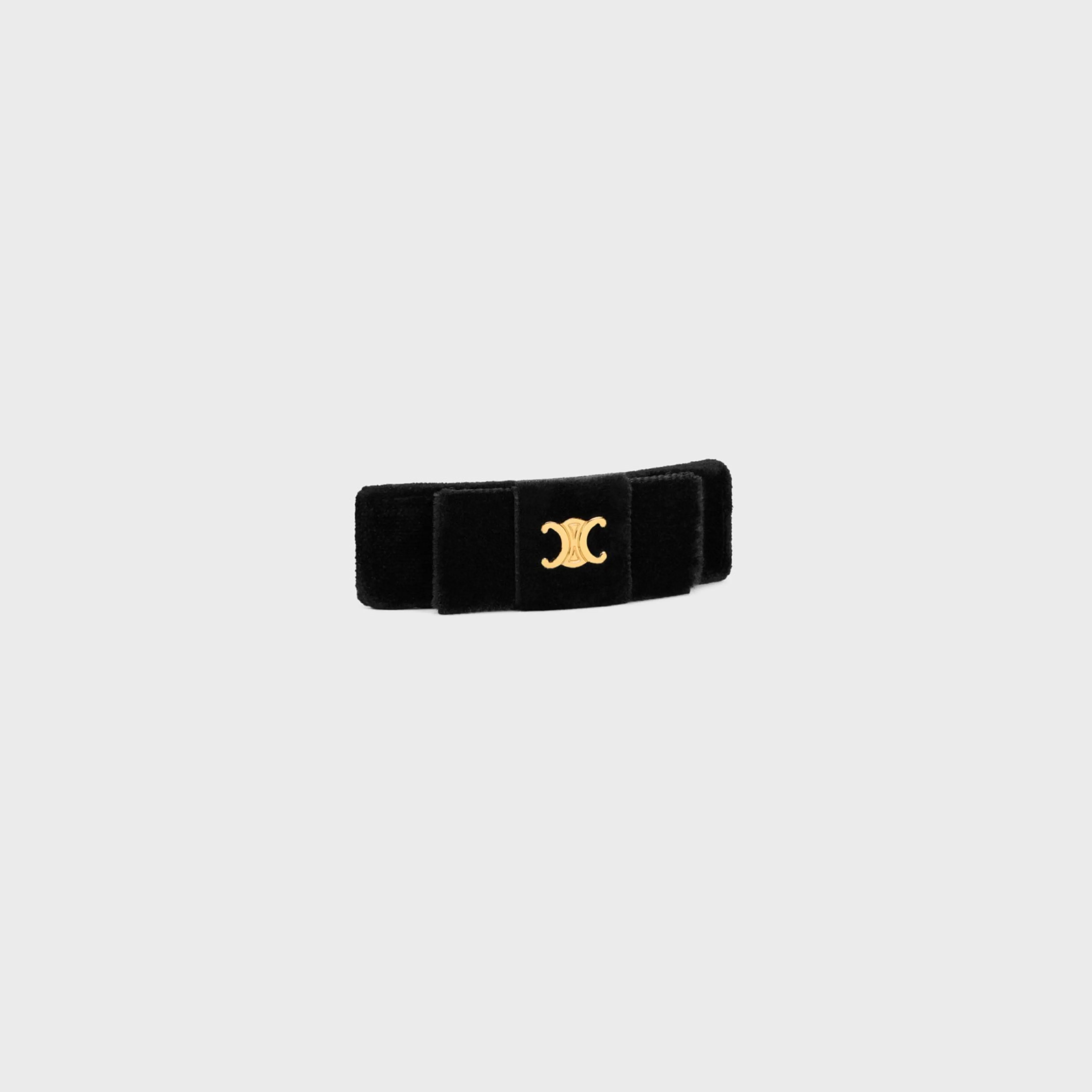 Le Soir Ribbon Hair Clip in Polyester, Calfskin, Brass with Gold Finish and Steel^CELINE Store