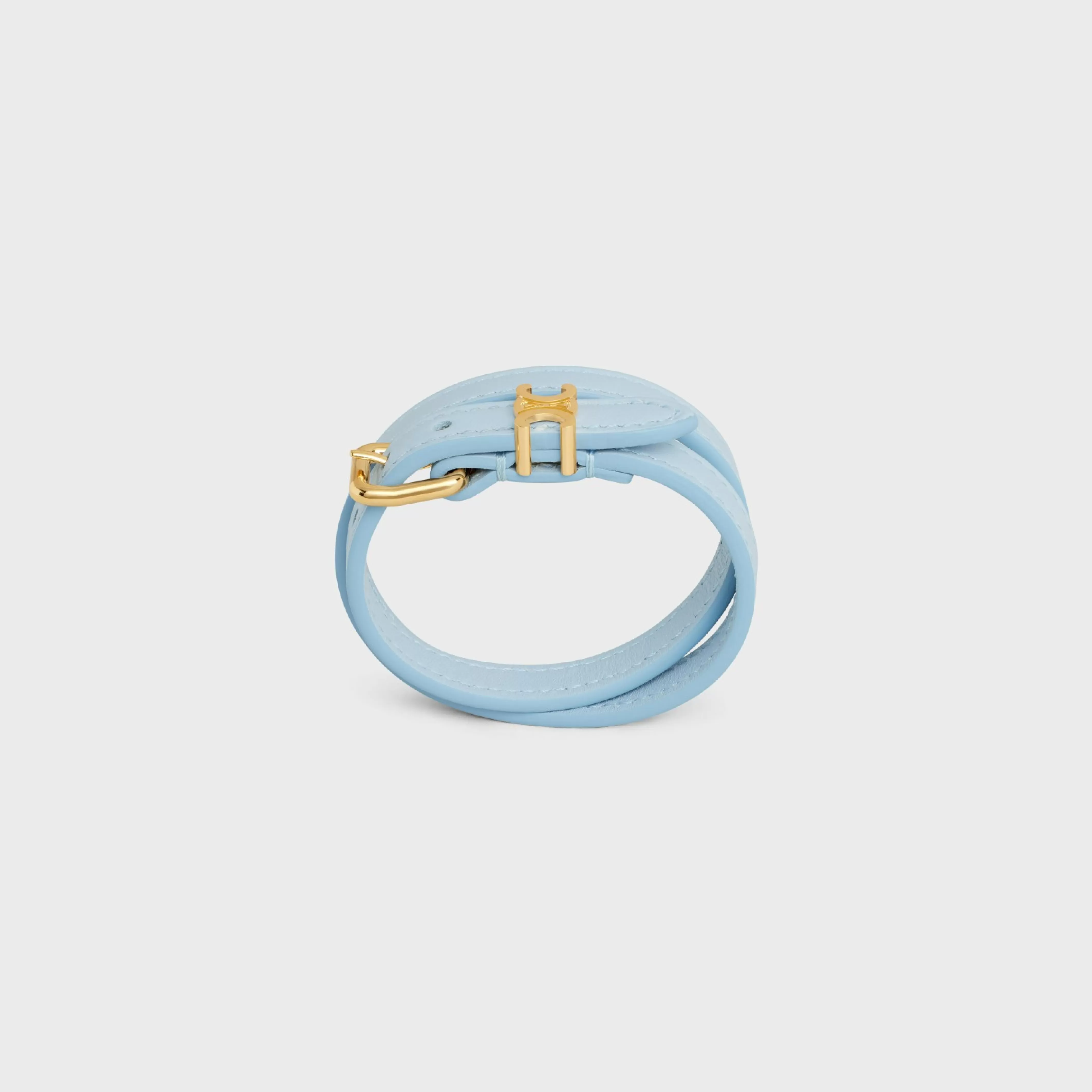 Les Cuirs Double Bracelet in Calfskin and Brass with Gold Finish^CELINE Flash Sale