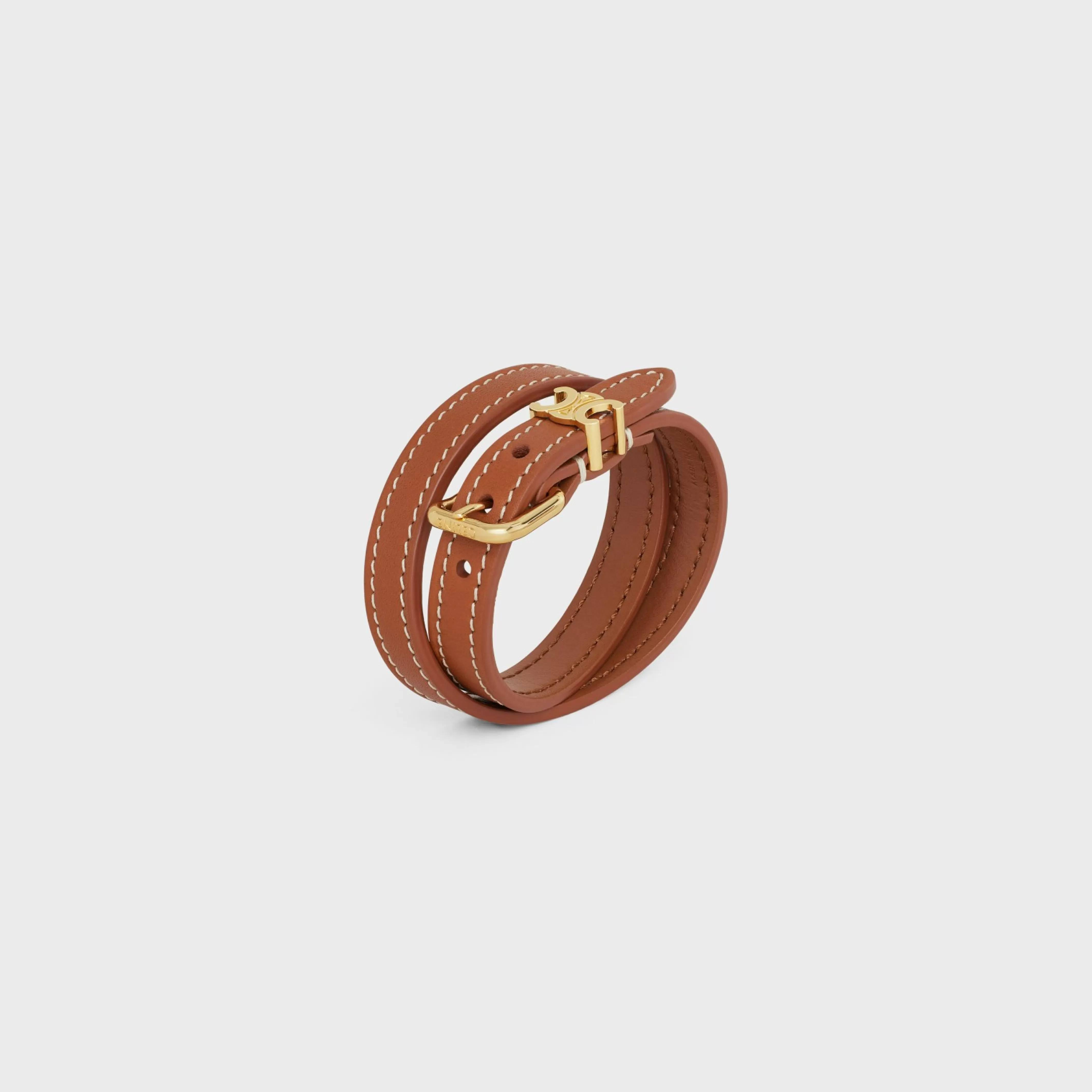 Les Cuirs Double Bracelet in Calfskin and Brass with Gold Finish^CELINE Outlet