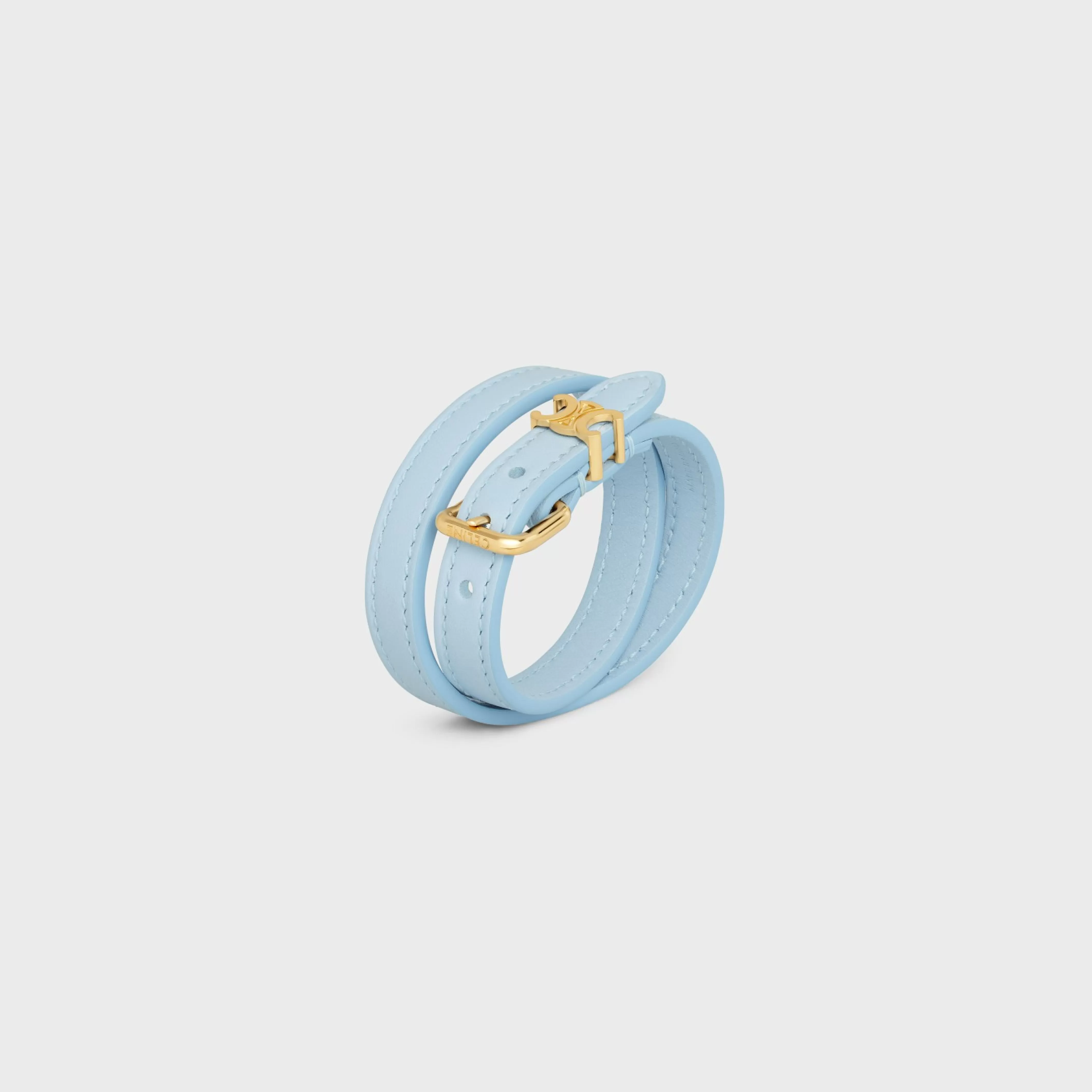 Les Cuirs Double Bracelet in Calfskin and Brass with Gold Finish^CELINE Flash Sale