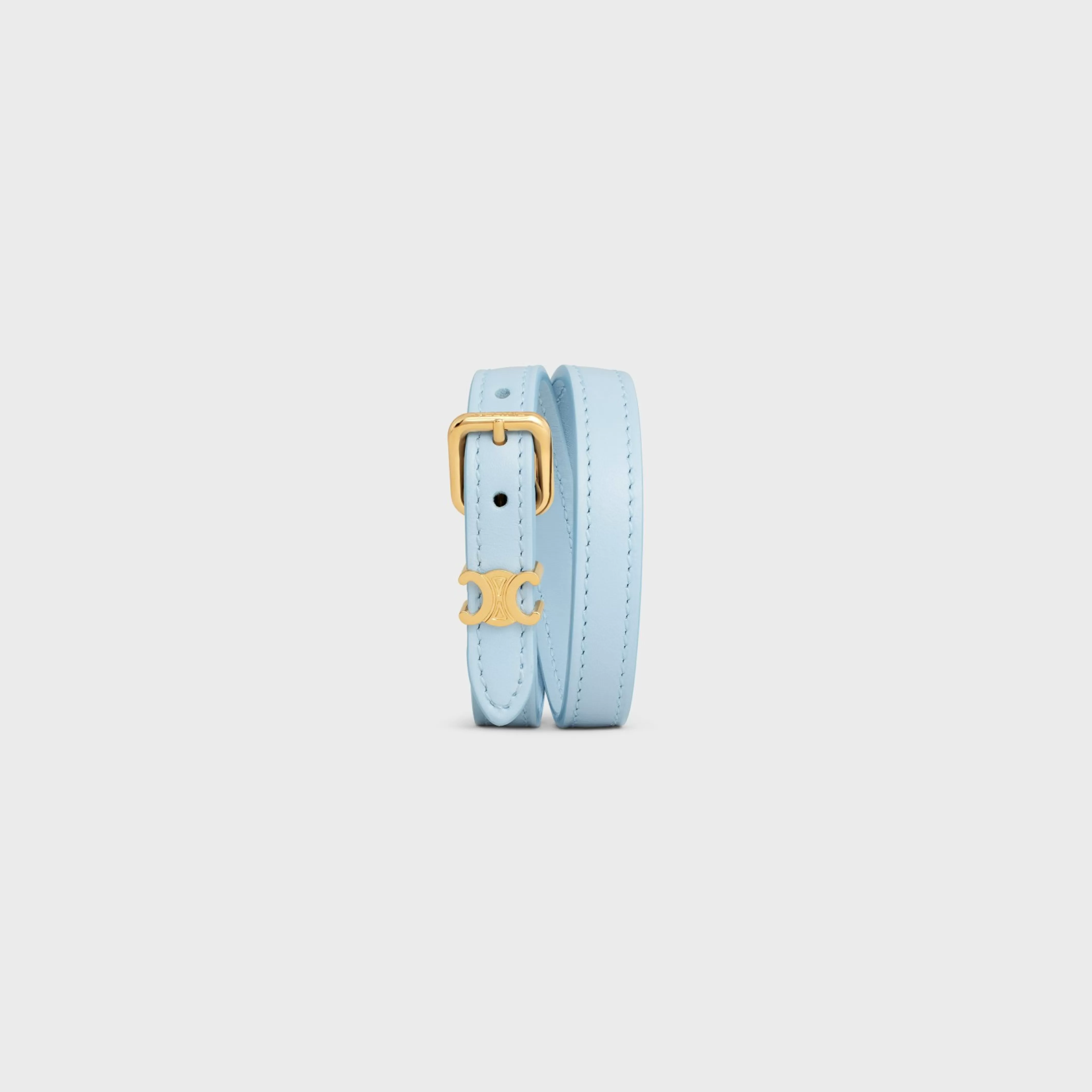 Les Cuirs Double Bracelet in Calfskin and Brass with Gold Finish^CELINE Flash Sale