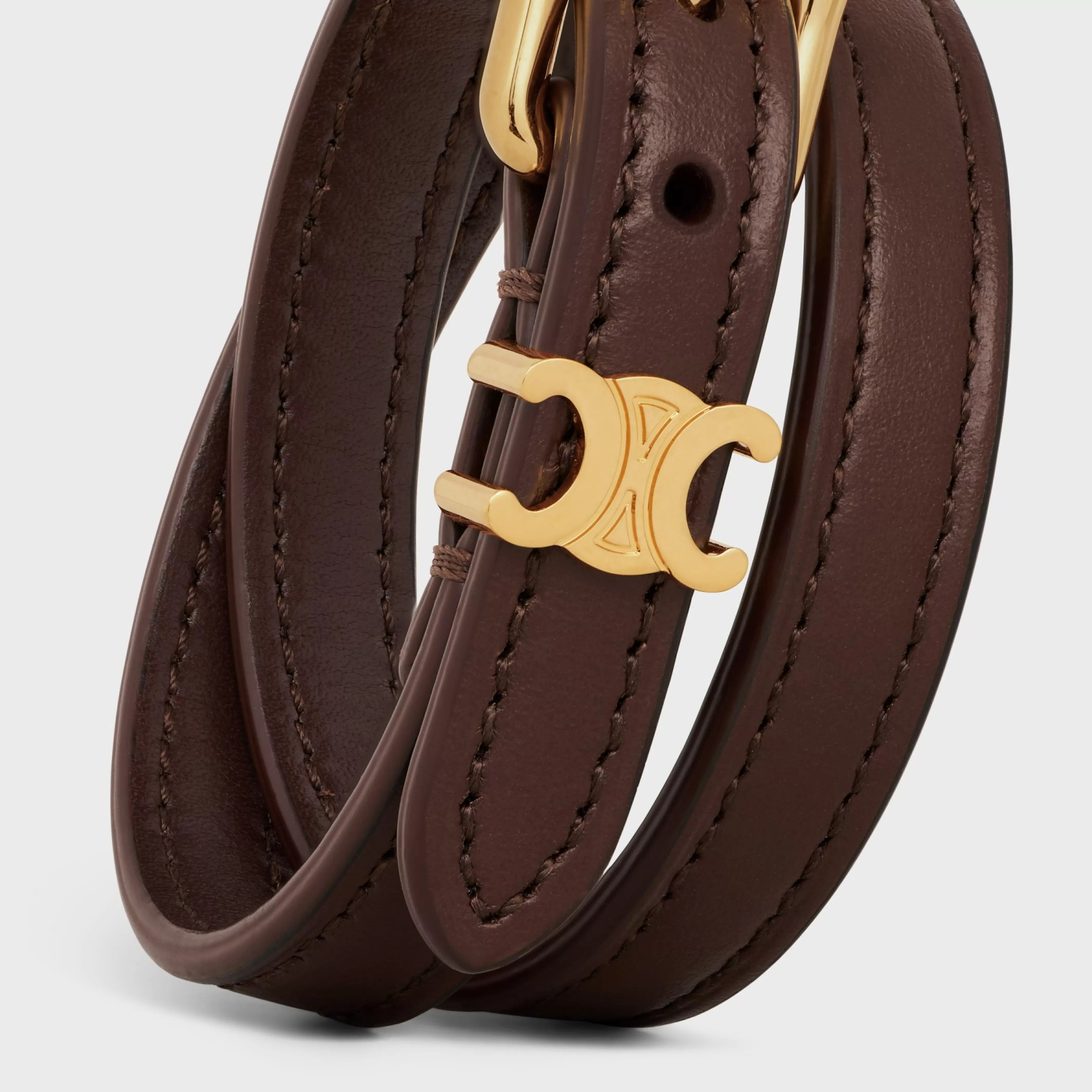 Les Cuirs Double Bracelet in Calfskin and Brass with Gold Finish^CELINE Online