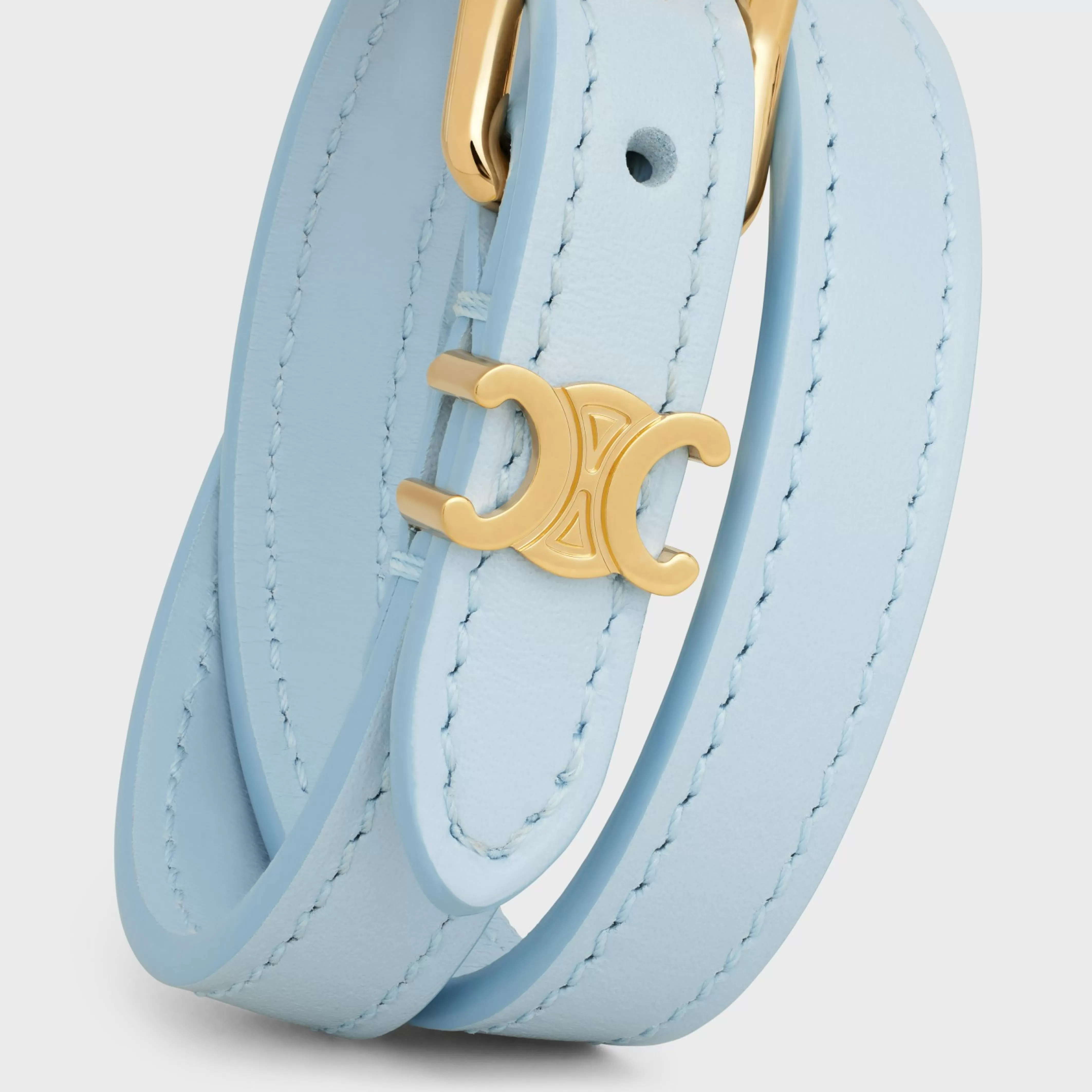 Les Cuirs Double Bracelet in Calfskin and Brass with Gold Finish^CELINE Flash Sale