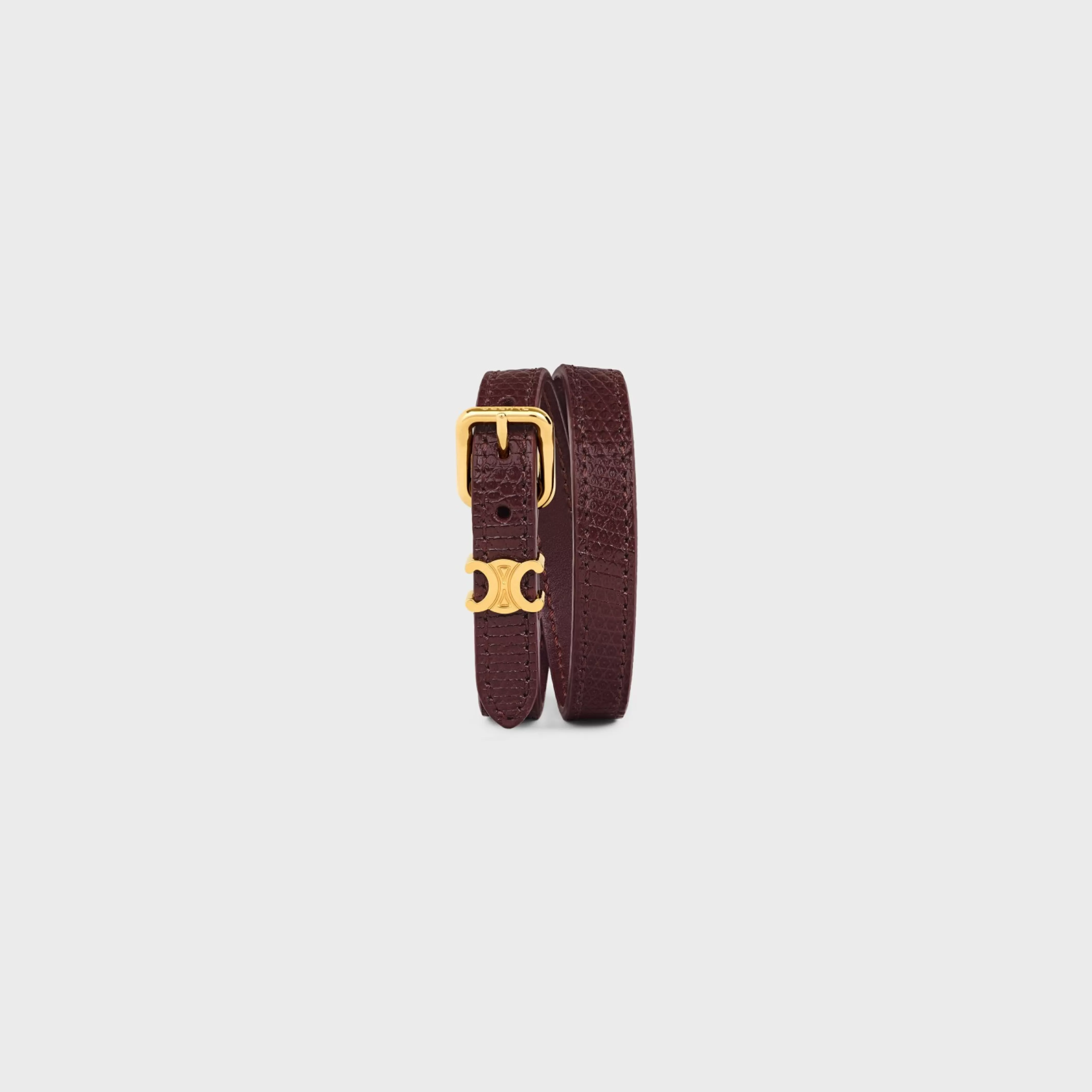 Les Cuirs Double Bracelet in Calfskin, Lizard and Brass with Gold Finish^CELINE Store