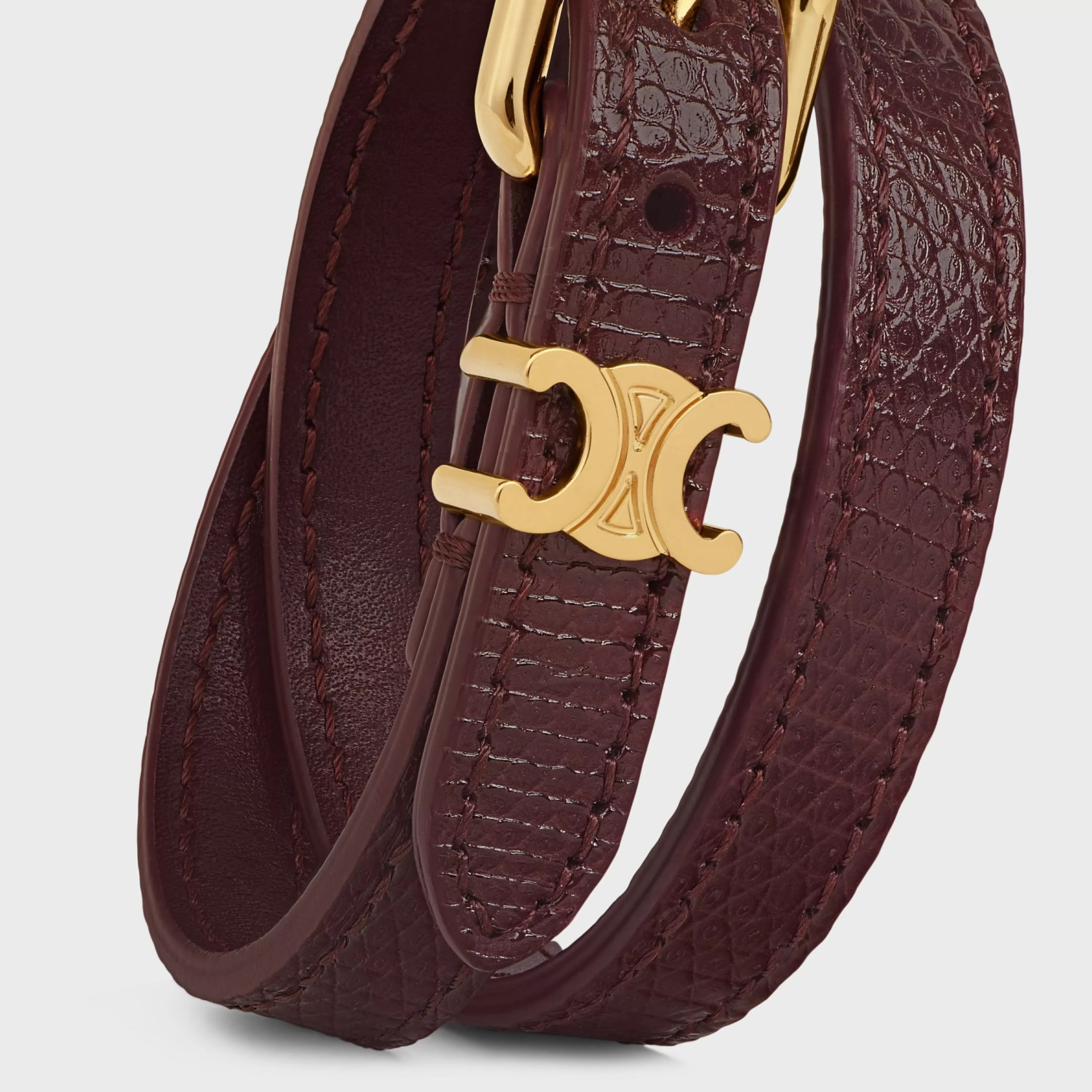 Les Cuirs Double Bracelet in Calfskin, Lizard and Brass with Gold Finish^CELINE Store