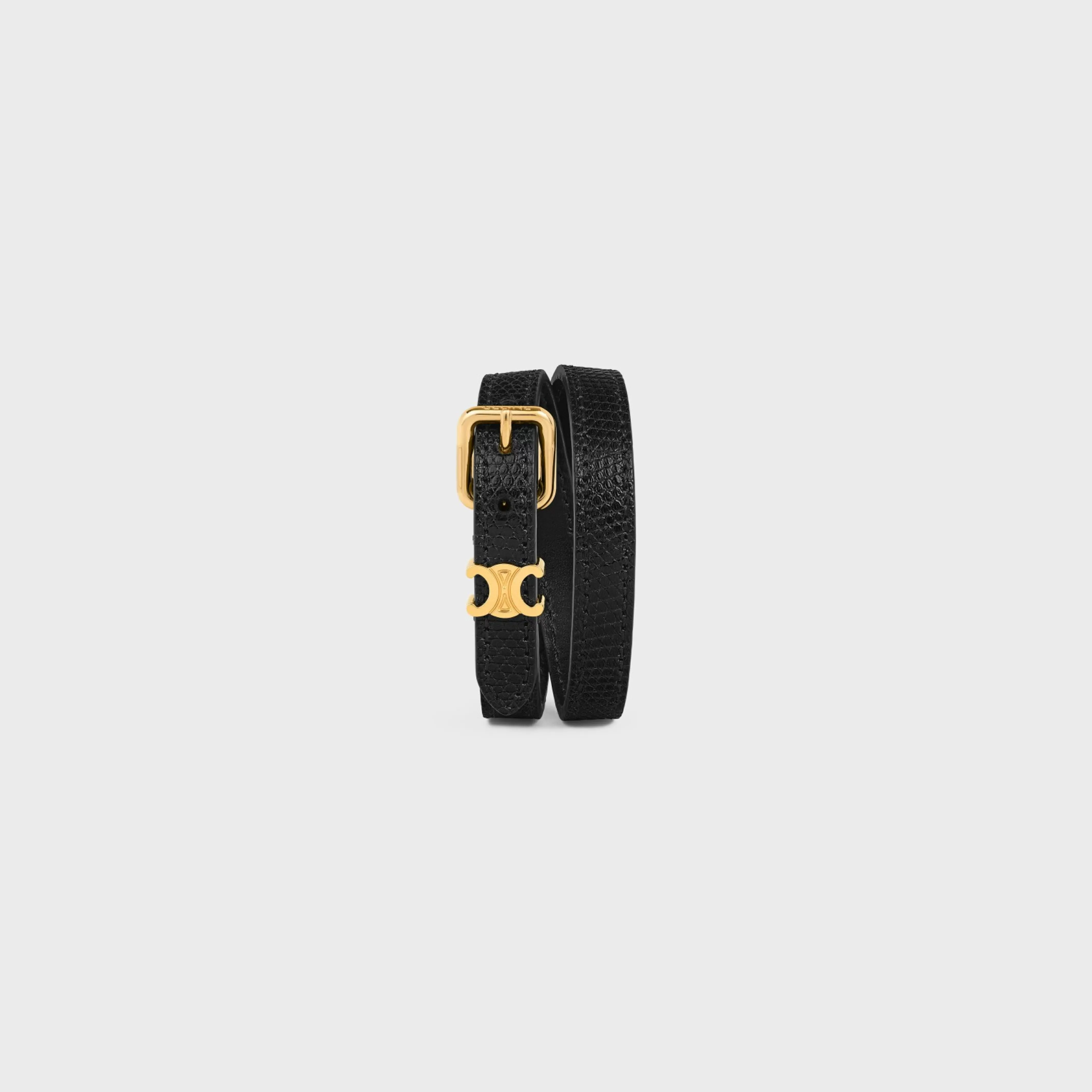 Les Cuirs Double Bracelet in Lizard, Calfskin and Brass with Gold Finish^CELINE Cheap