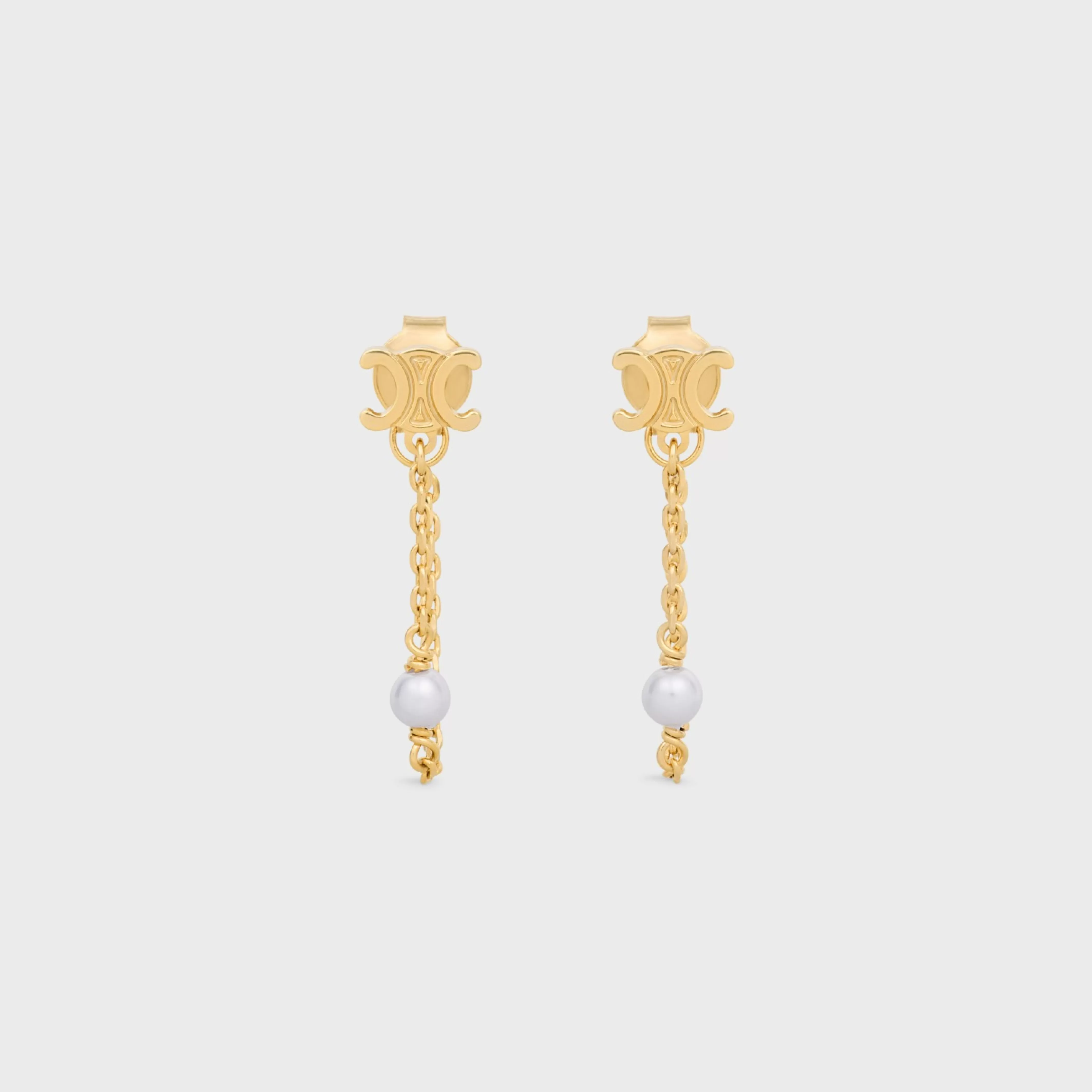 Les Perles Chain Earrings in Brass with Gold Finish and Resin Pearls^CELINE Clearance