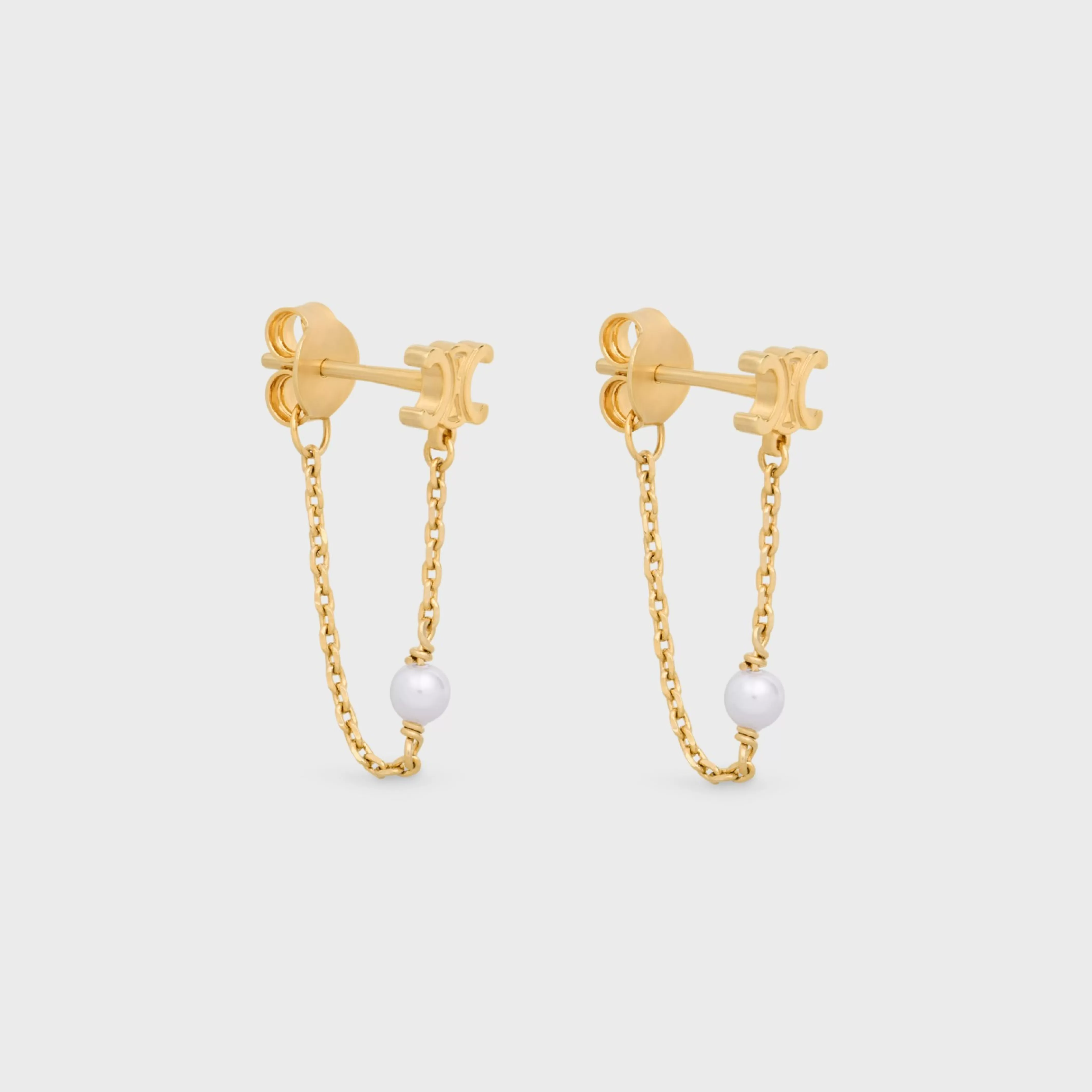 Les Perles Chain Earrings in Brass with Gold Finish and Resin Pearls^CELINE Clearance