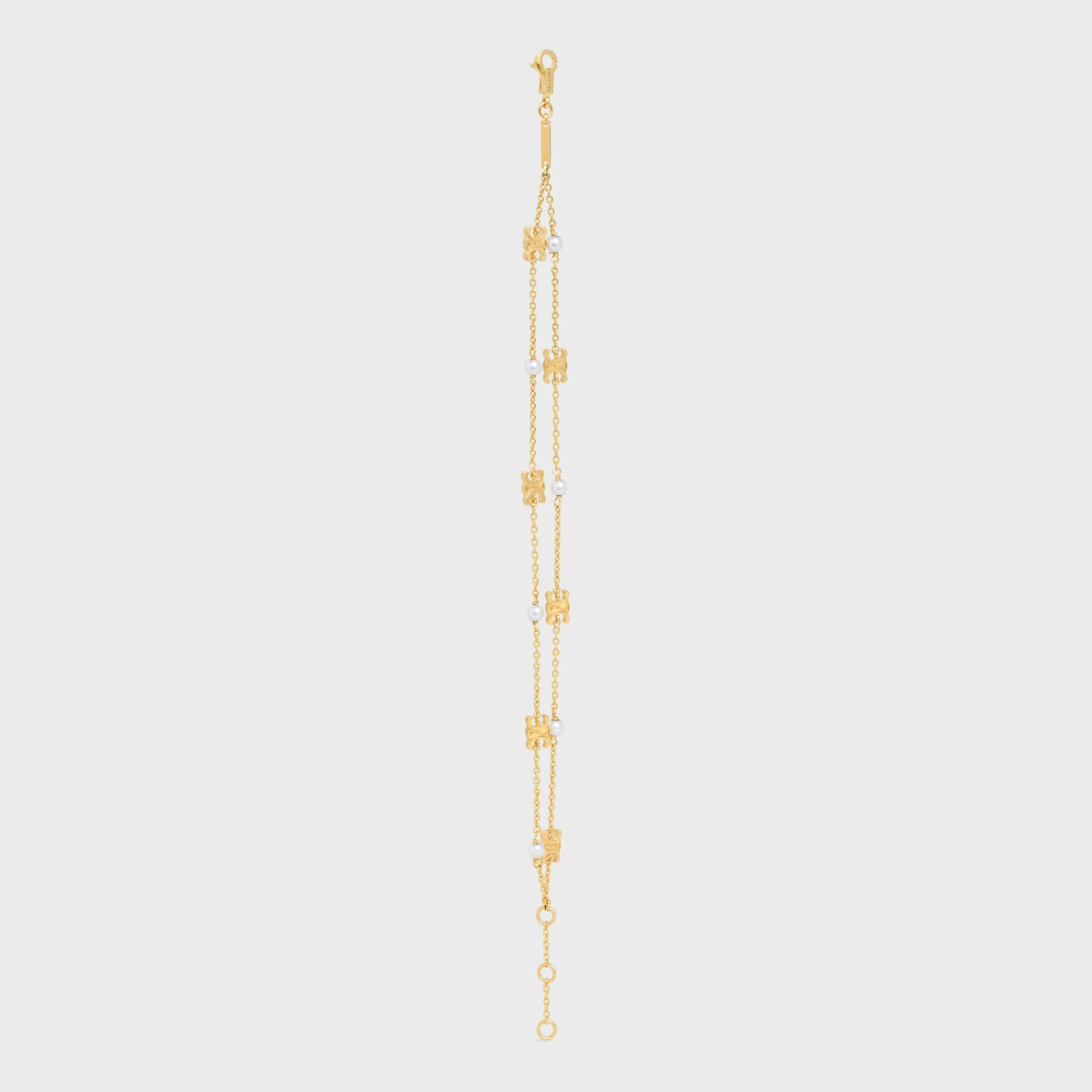 Les Perles Double Bracelet in Brass with Gold Finish and Resin Pearls^CELINE Online