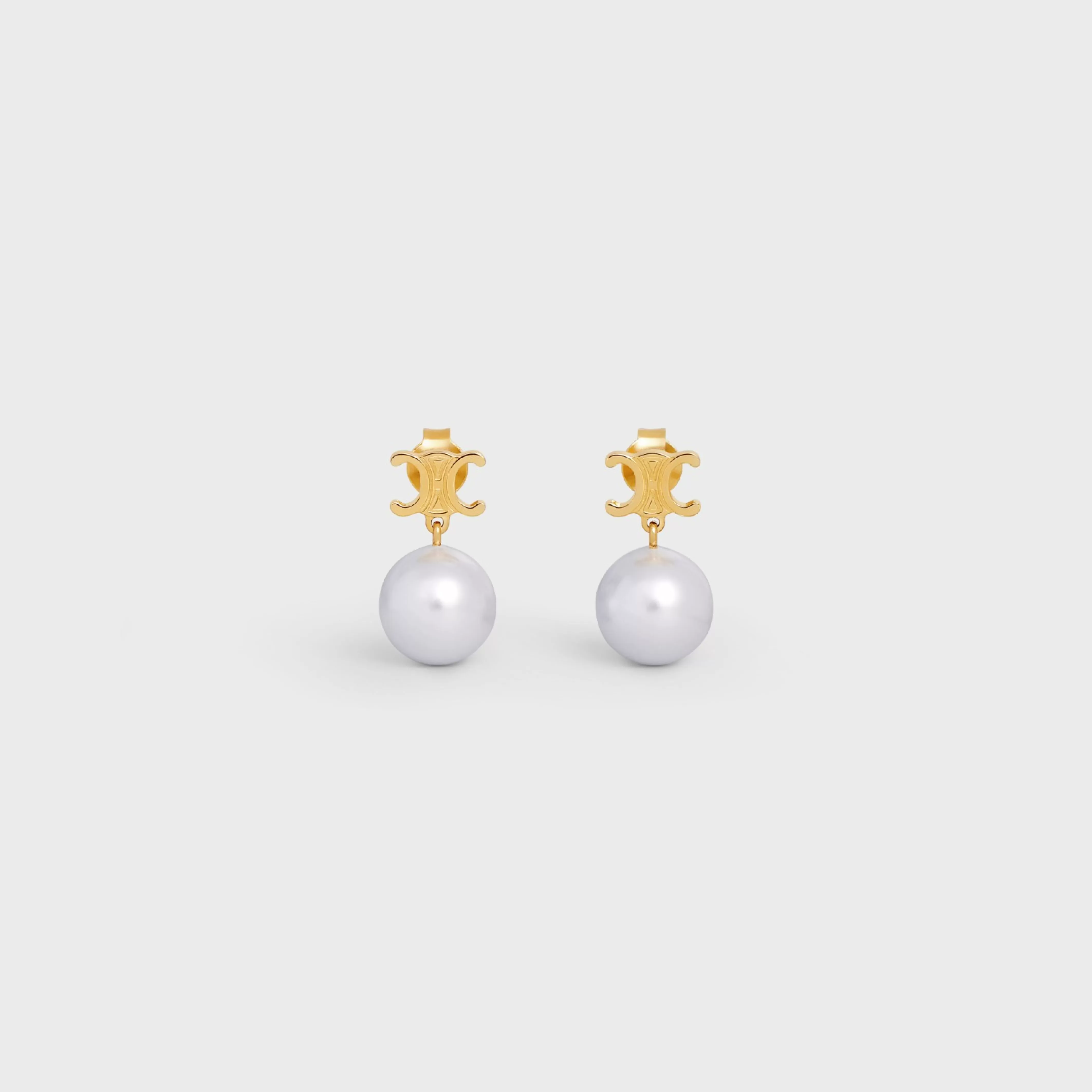 Les Perles Earrings in Brass with Gold Finish and Glass Pearls^CELINE Shop
