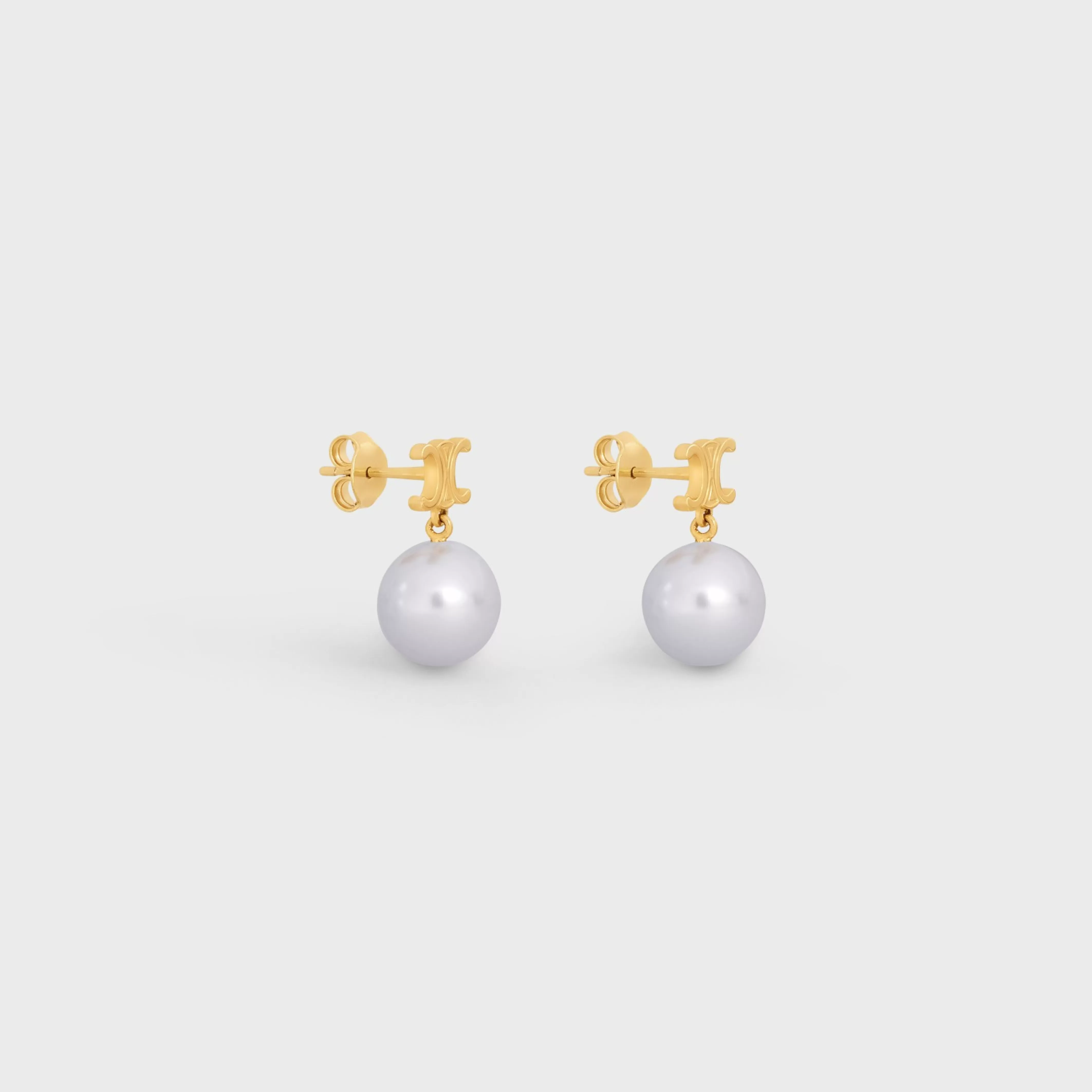 Les Perles Earrings in Brass with Gold Finish and Glass Pearls^CELINE Shop