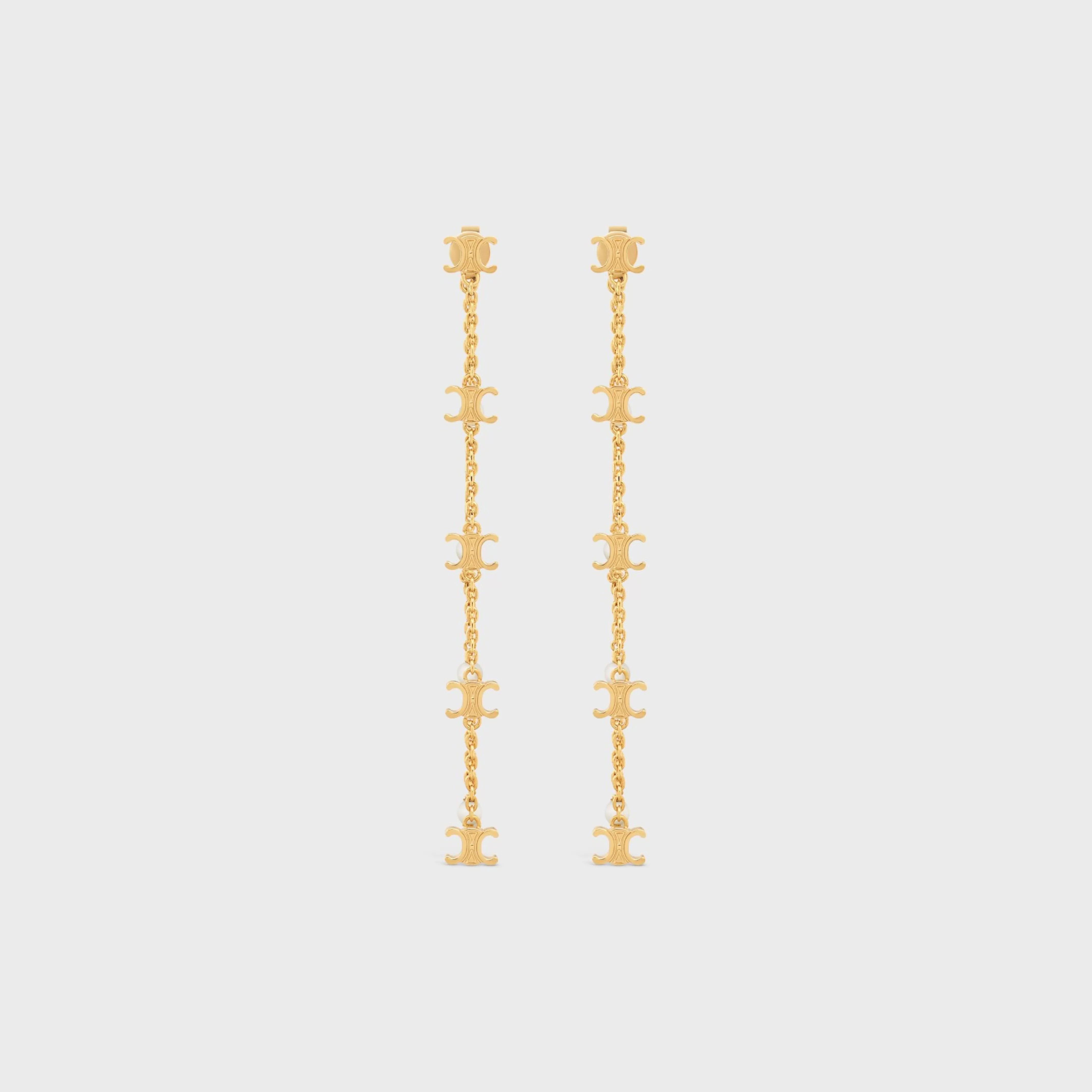 Les Perles Long Earrings in Brass with Gold Finish and Resin Pearls^CELINE Clearance