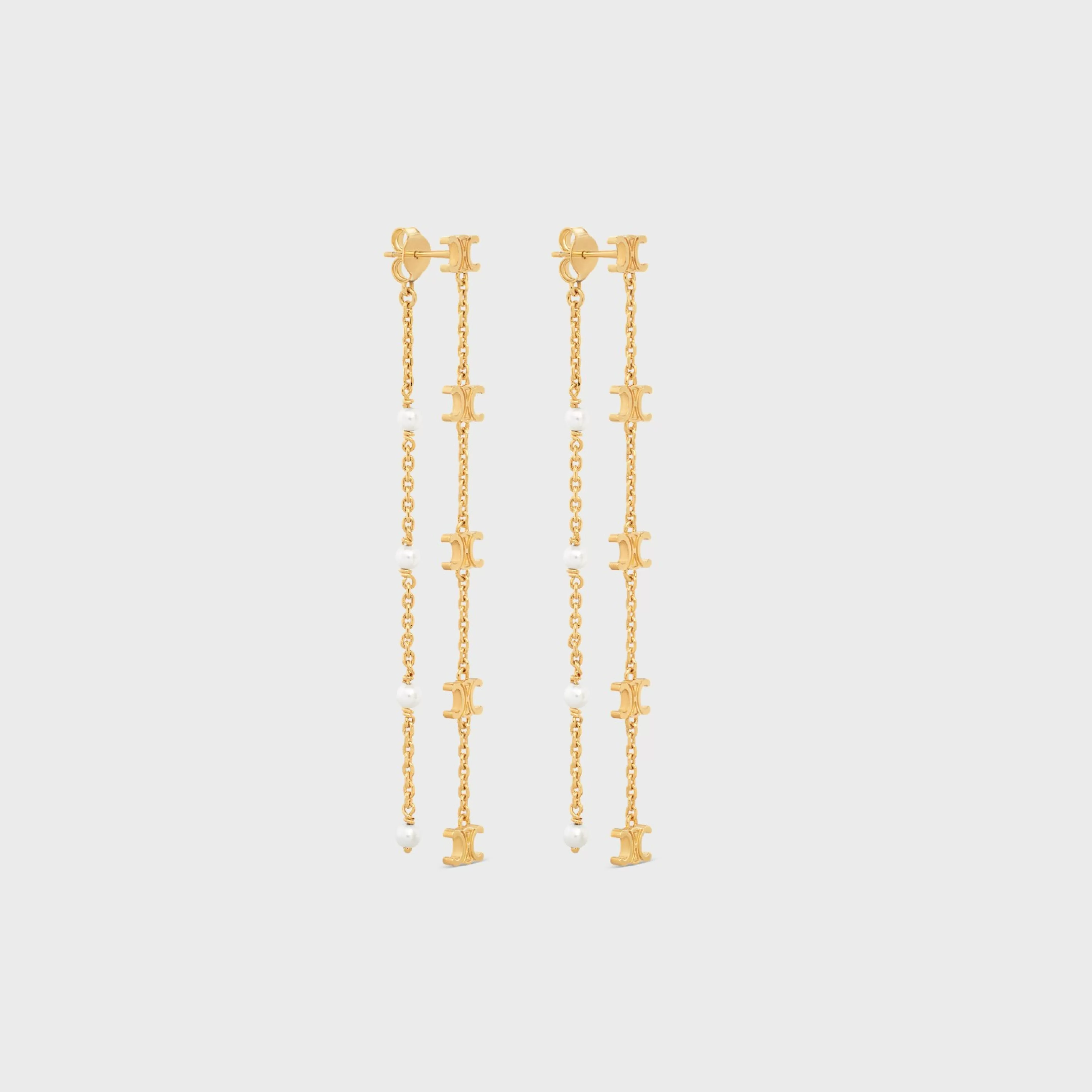 Les Perles Long Earrings in Brass with Gold Finish and Resin Pearls^CELINE Clearance