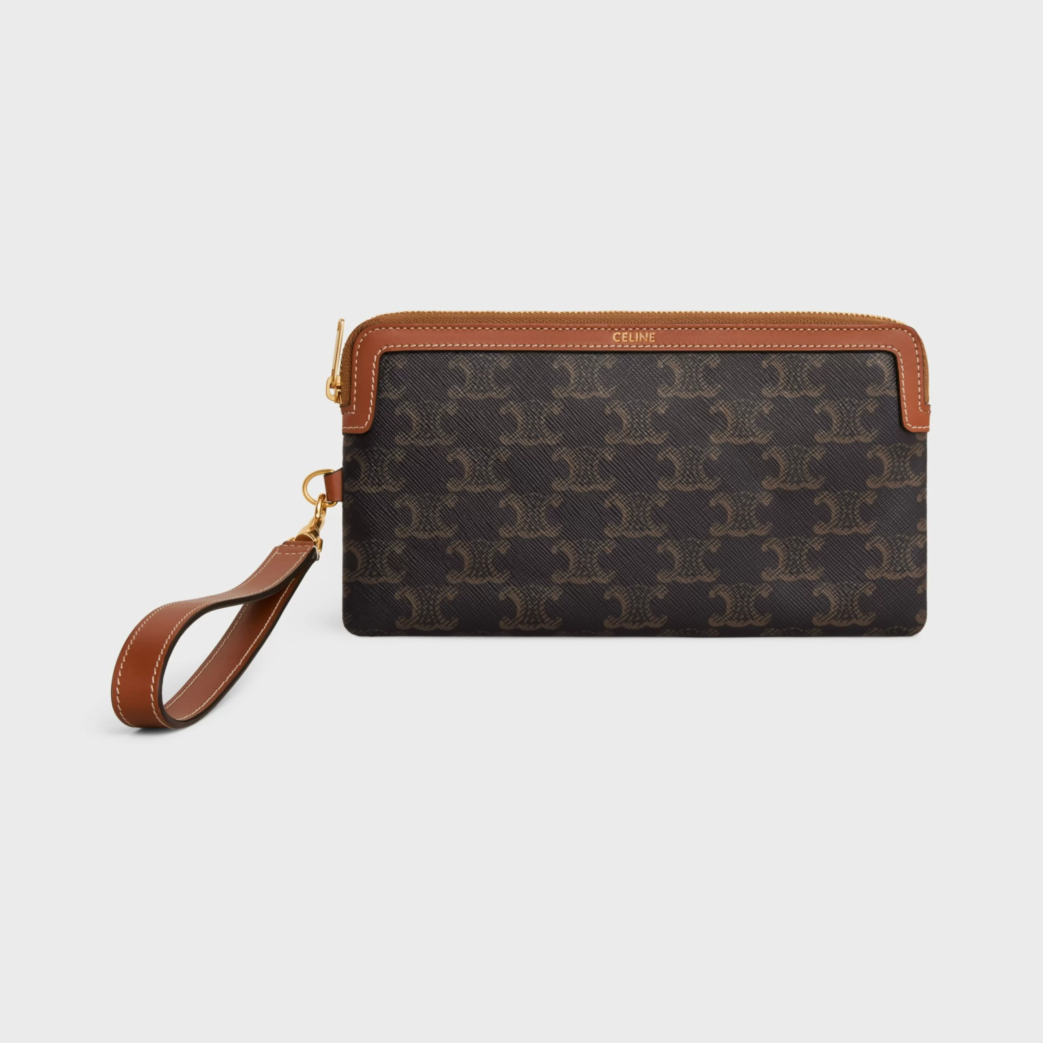 LONG POUCH WITH STRAP in triomphe canvas and calfskin^CELINE Discount