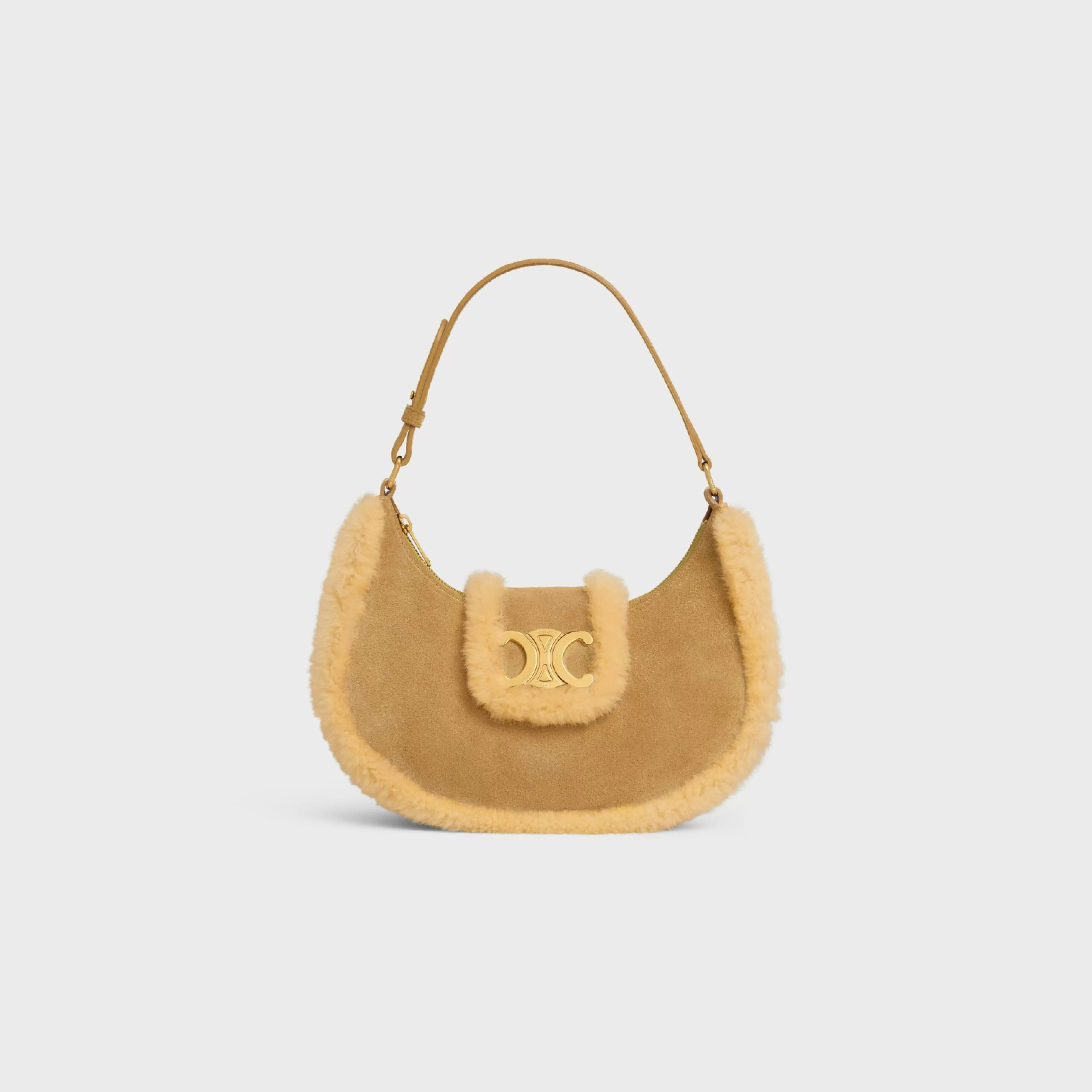 MEDIUM AVA TRIOMPHE BAG in SUEDE CALFSKIN AND SHEARLING^CELINE Shop