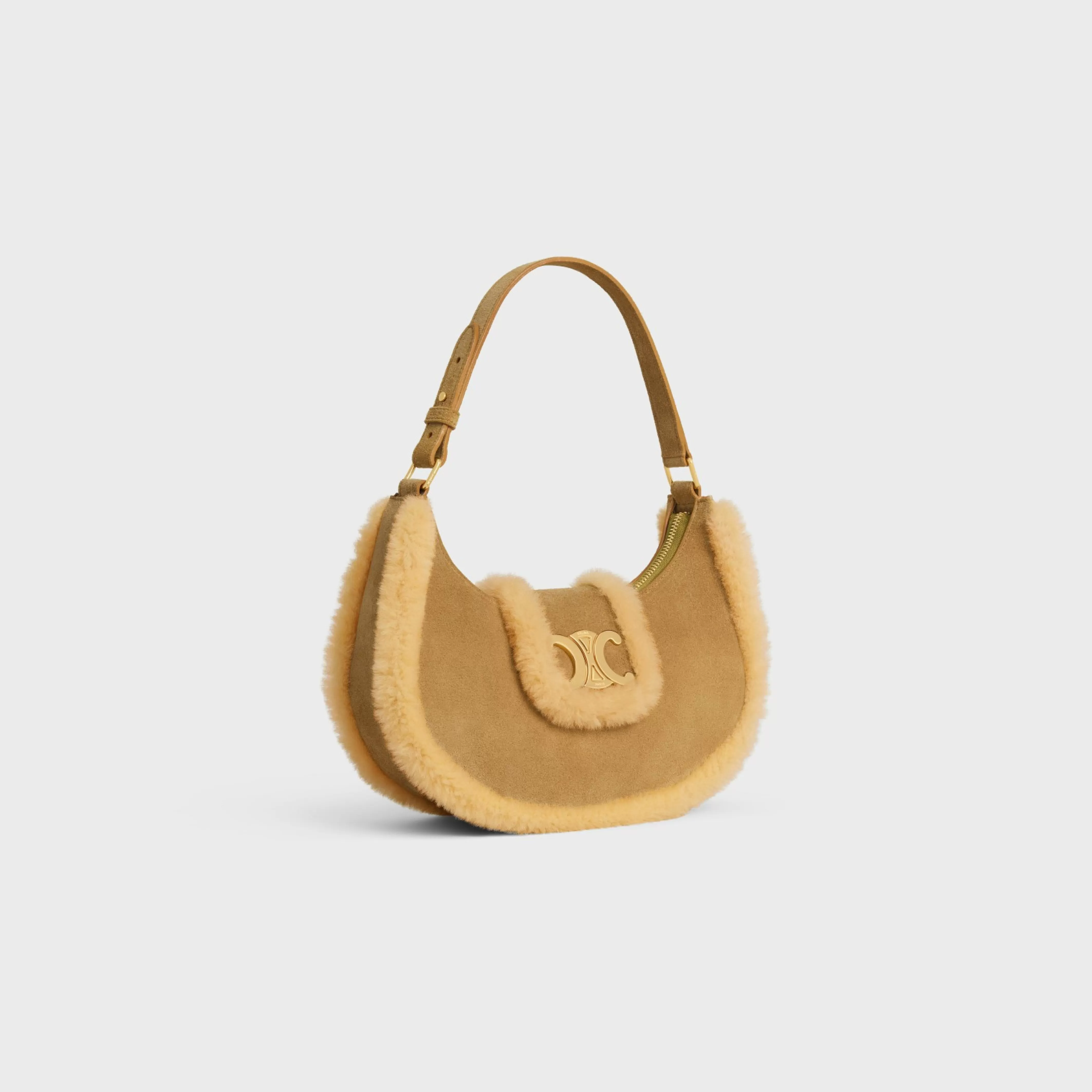 MEDIUM AVA TRIOMPHE BAG in SUEDE CALFSKIN AND SHEARLING^CELINE Shop