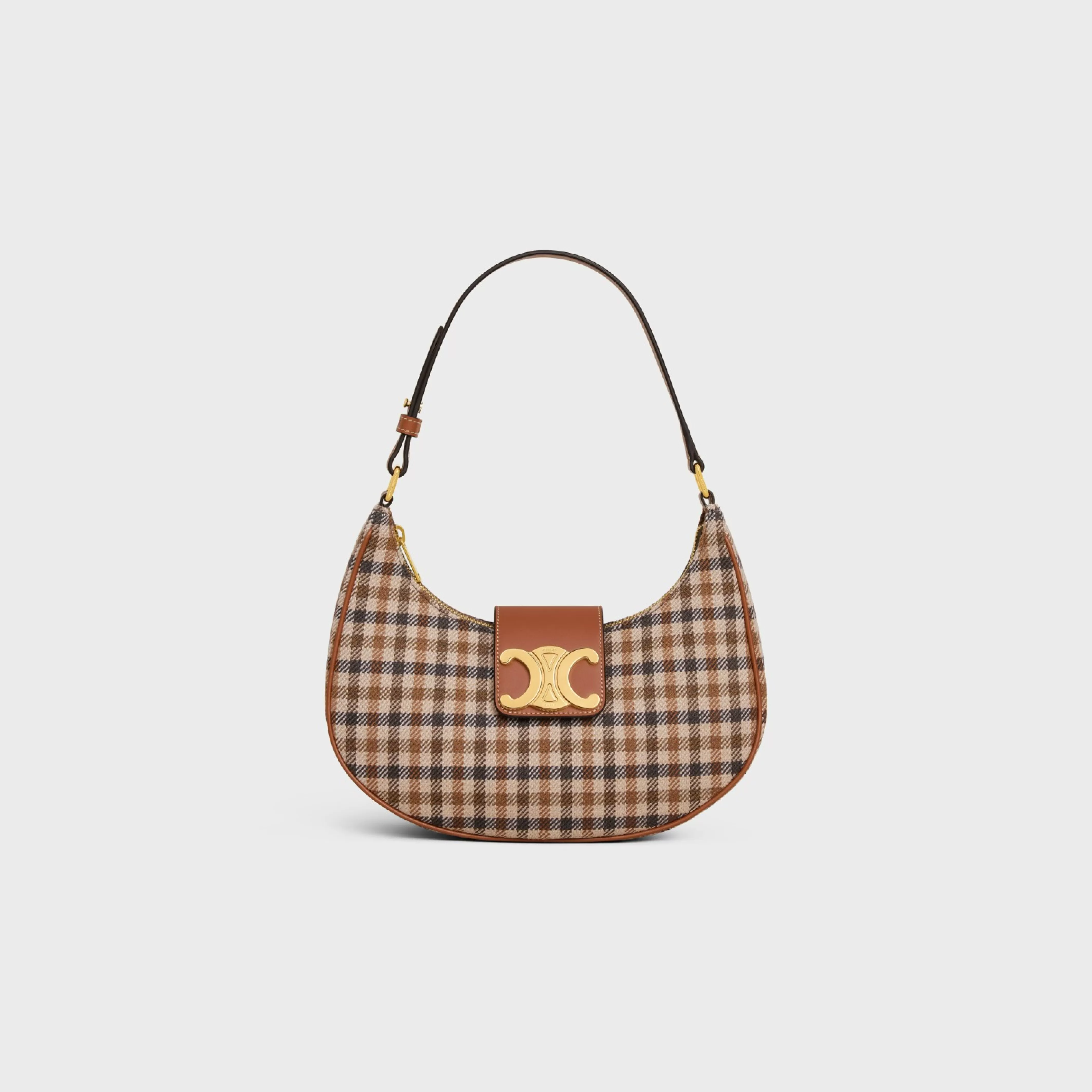 MEDIUM AVA TRIOMPHE BAG in Tartan Textile and calfskin^CELINE Shop