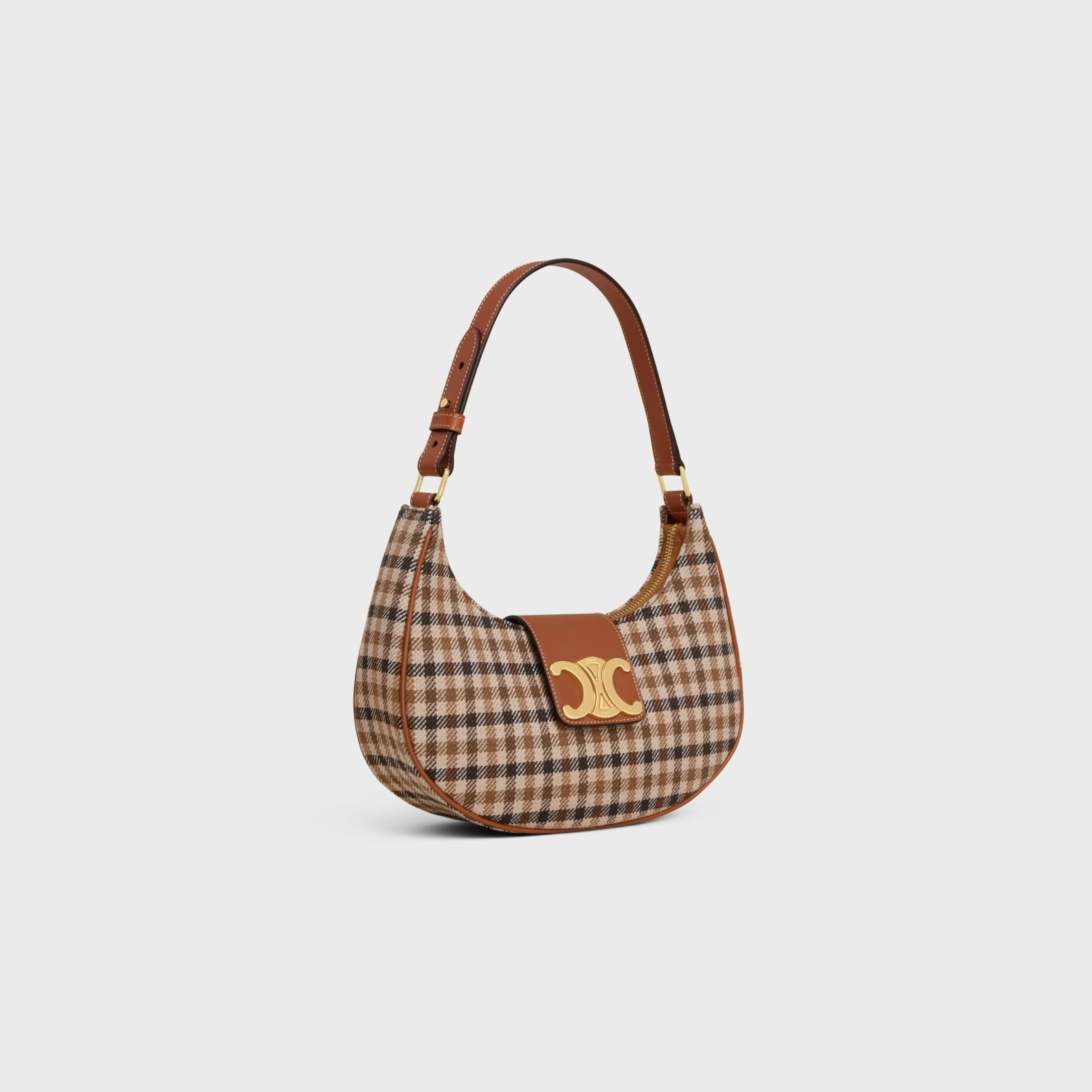 MEDIUM AVA TRIOMPHE BAG in Tartan Textile and calfskin^CELINE Shop