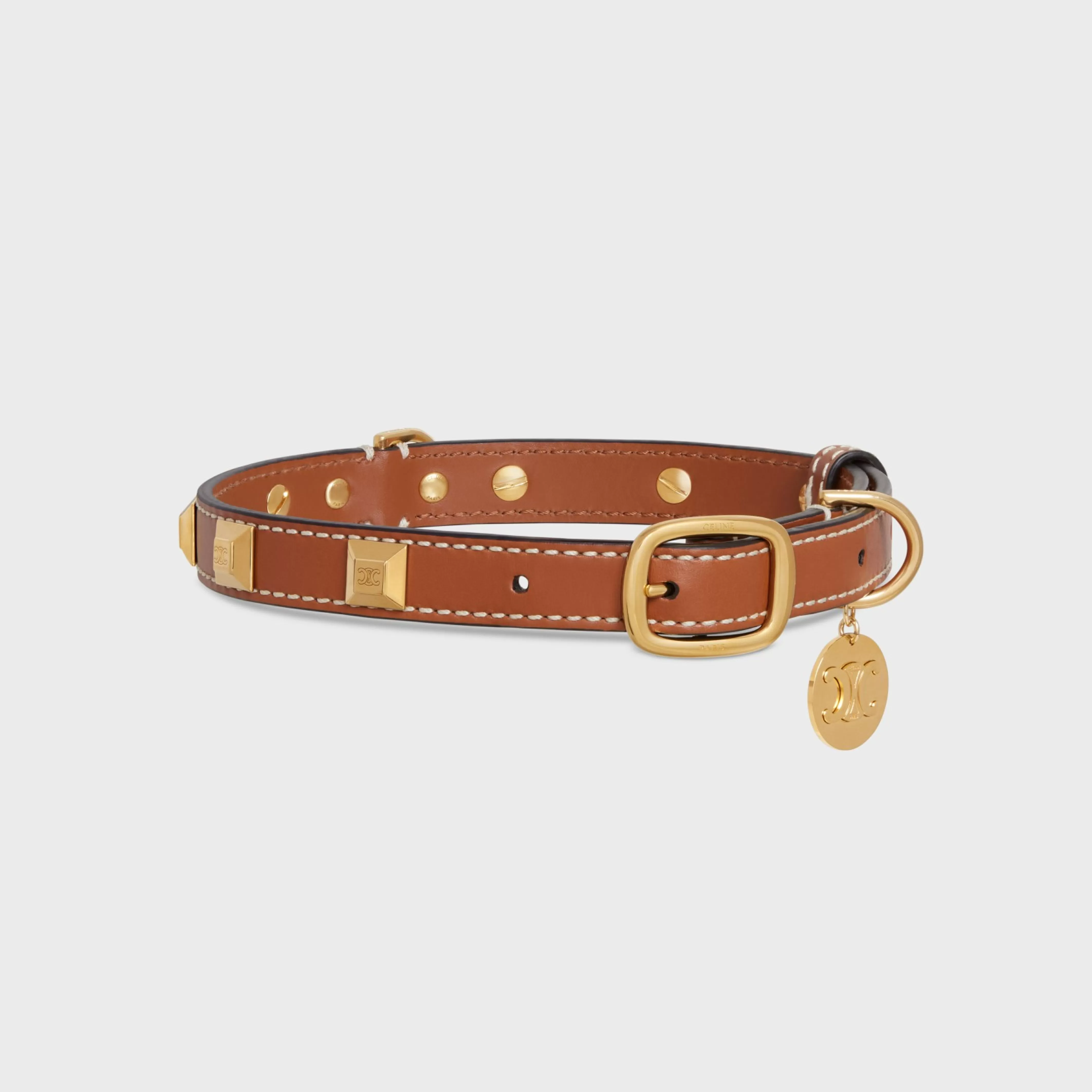 MEDIUM THIN DOG COLLAR IN SMOOTH CALFSKIN WITH PYRAMID STUDS^CELINE Store