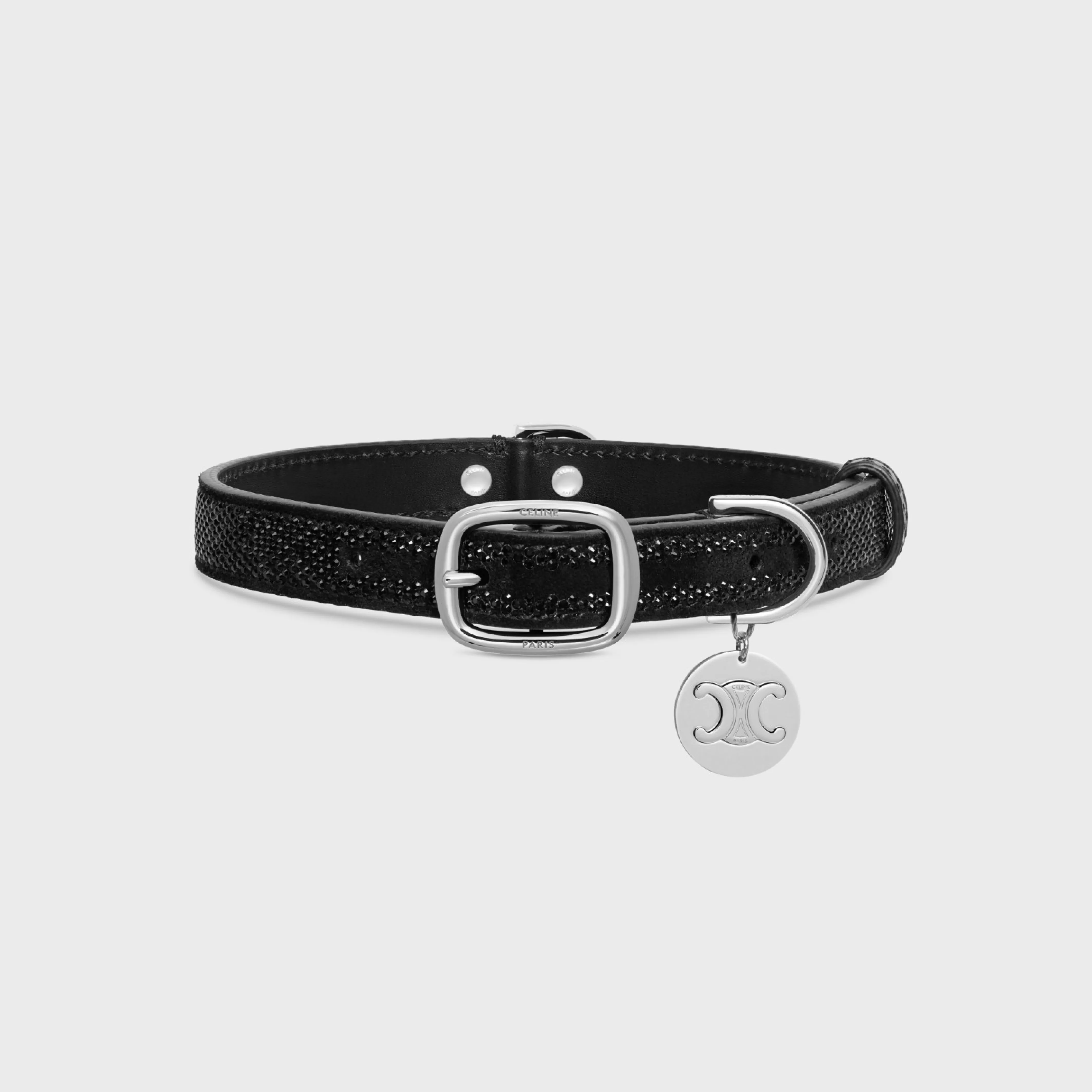 MEDIUM THIN DOG COLLAR IN SUEDE CALFSKIN WITH STRASS^CELINE Cheap