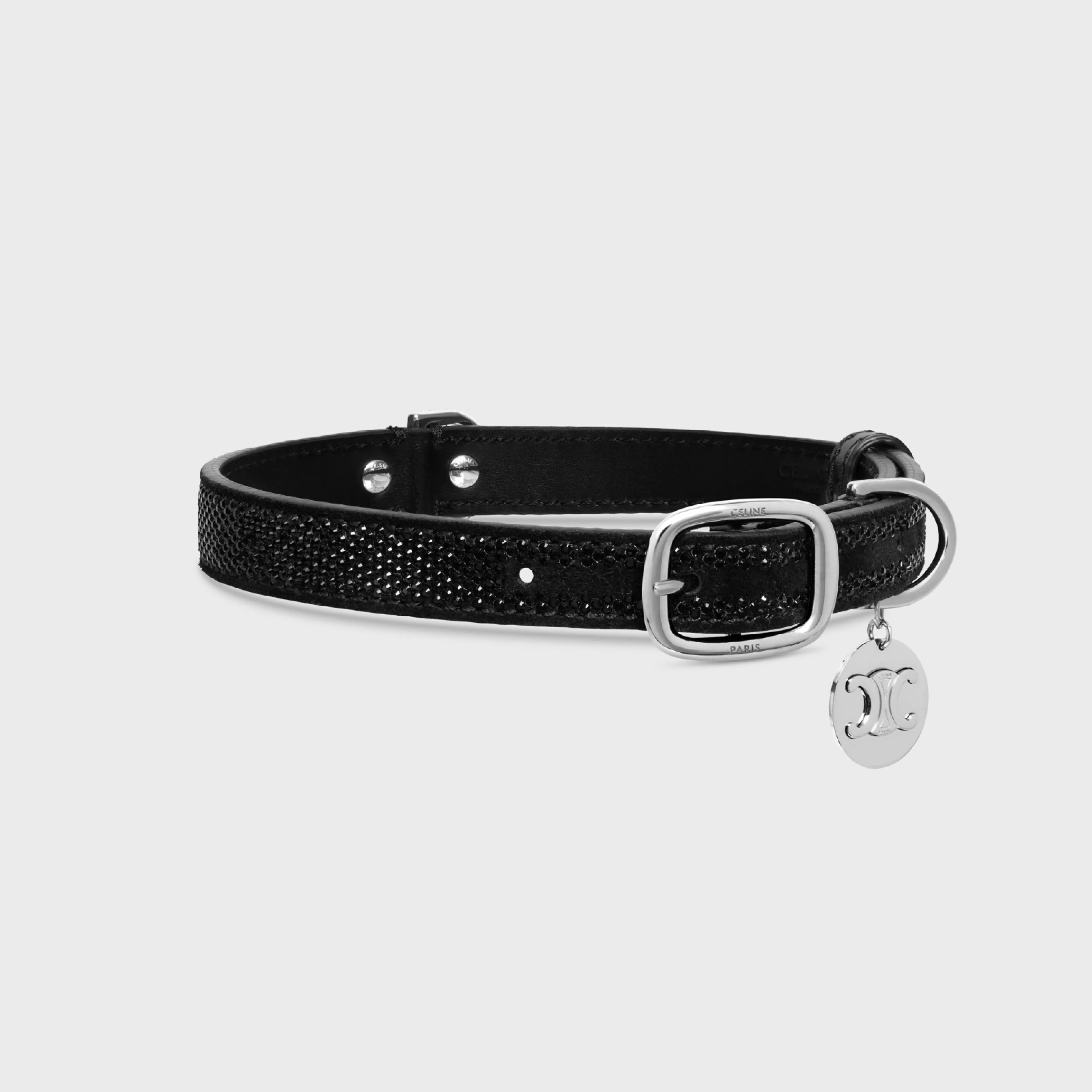 MEDIUM THIN DOG COLLAR IN SUEDE CALFSKIN WITH STRASS^CELINE Cheap