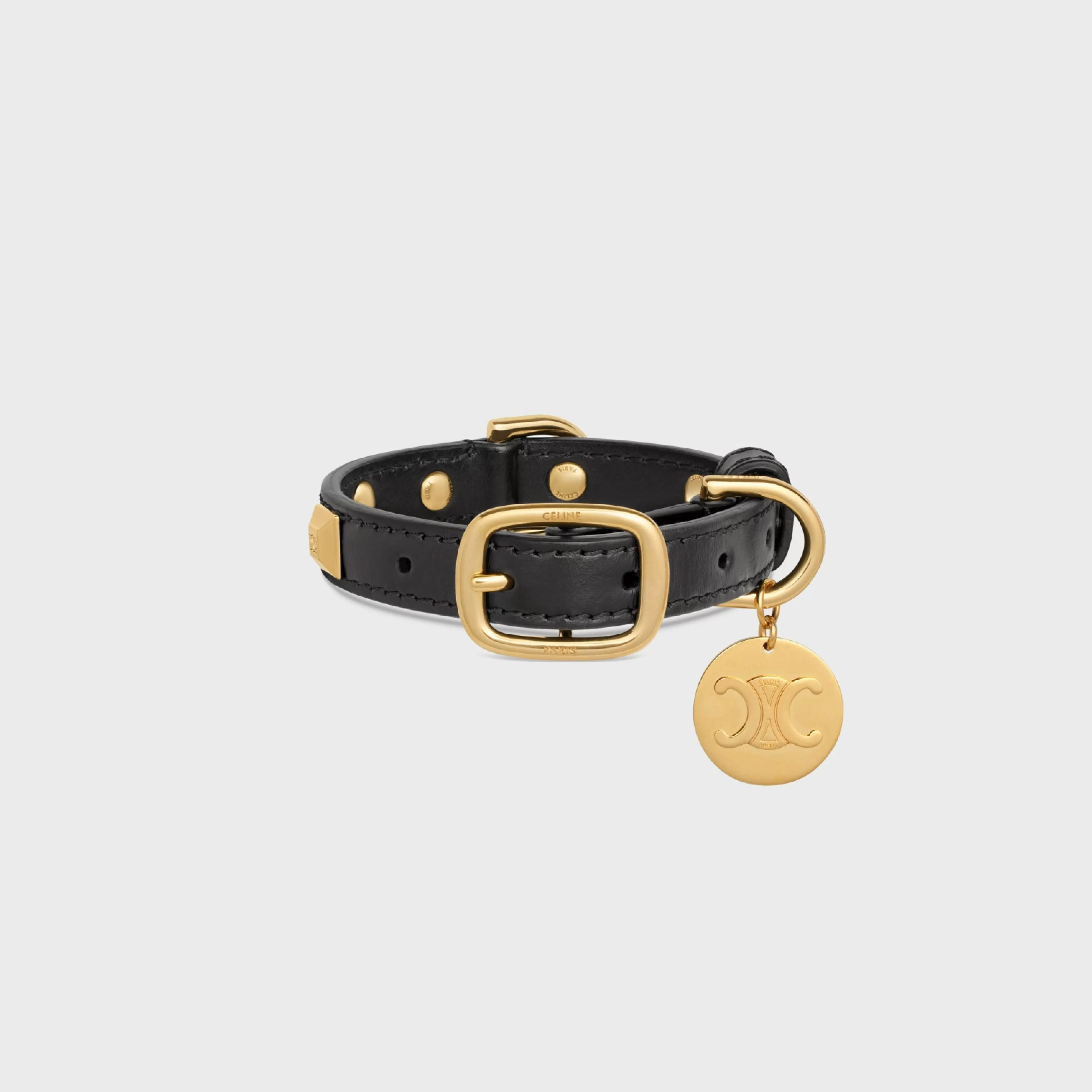 Nano Extra Thin Dog Collar in smooth Calfskin with pyramid studs^CELINE Clearance