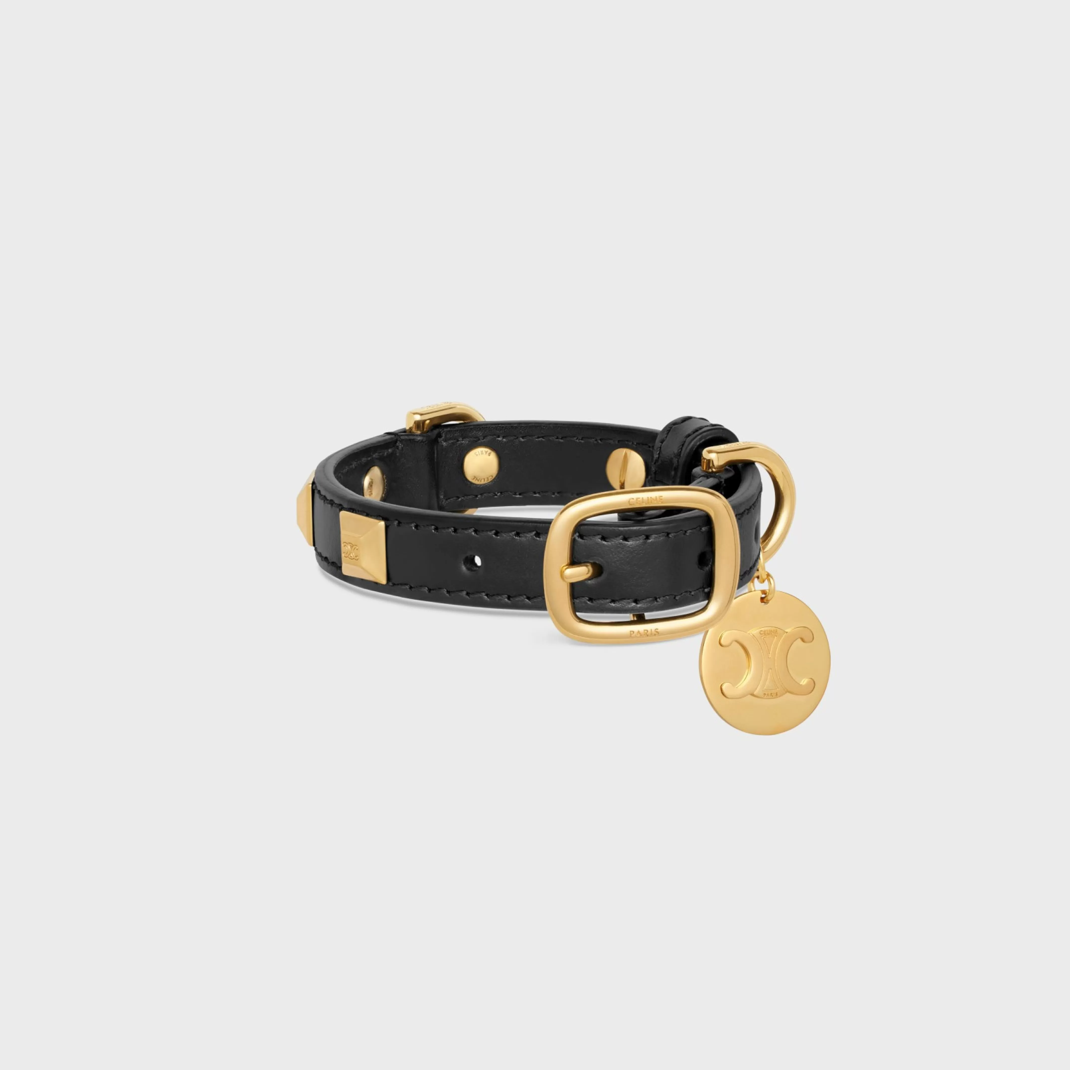 Nano Extra Thin Dog Collar in smooth Calfskin with pyramid studs^CELINE Clearance