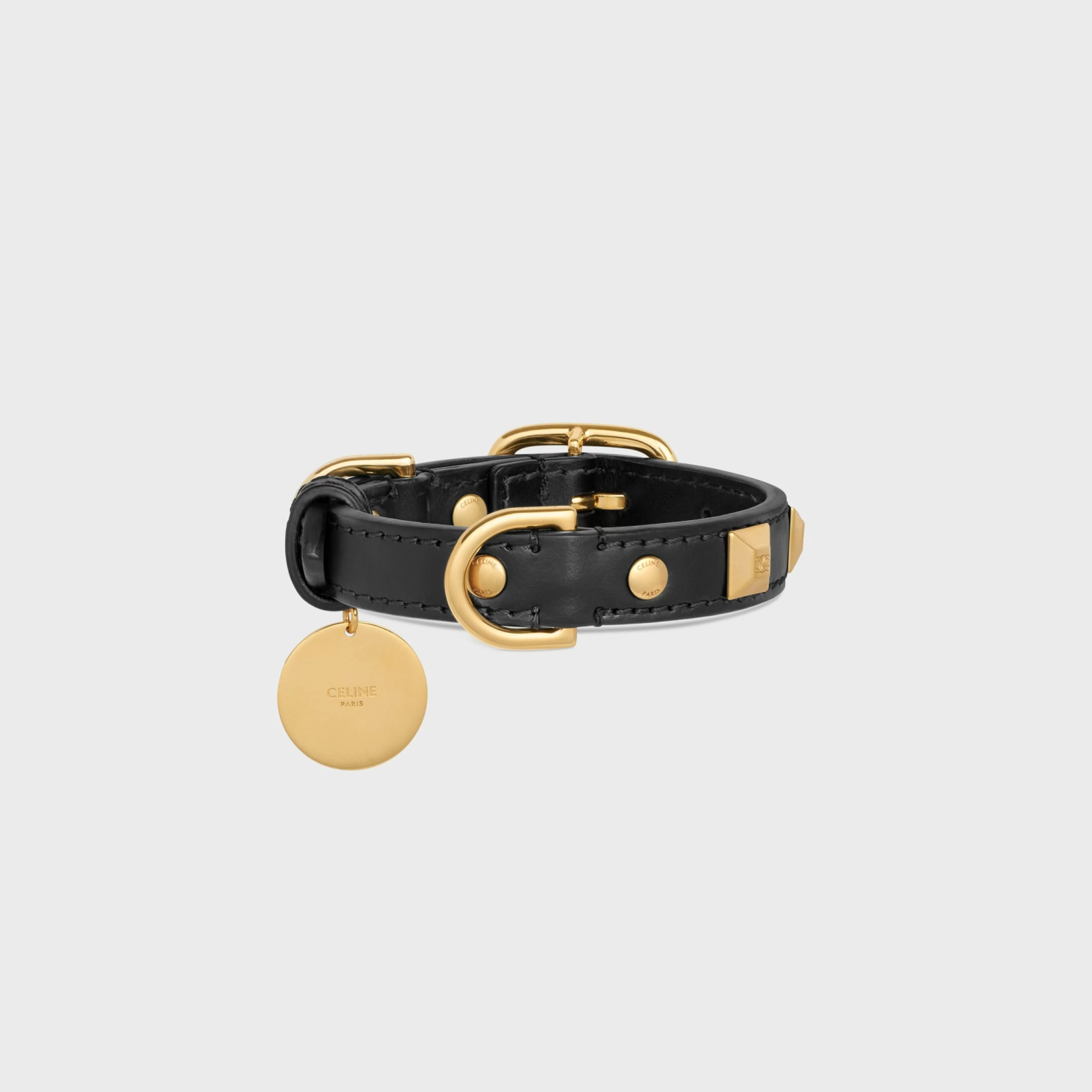 Nano Extra Thin Dog Collar in smooth Calfskin with pyramid studs^CELINE Clearance