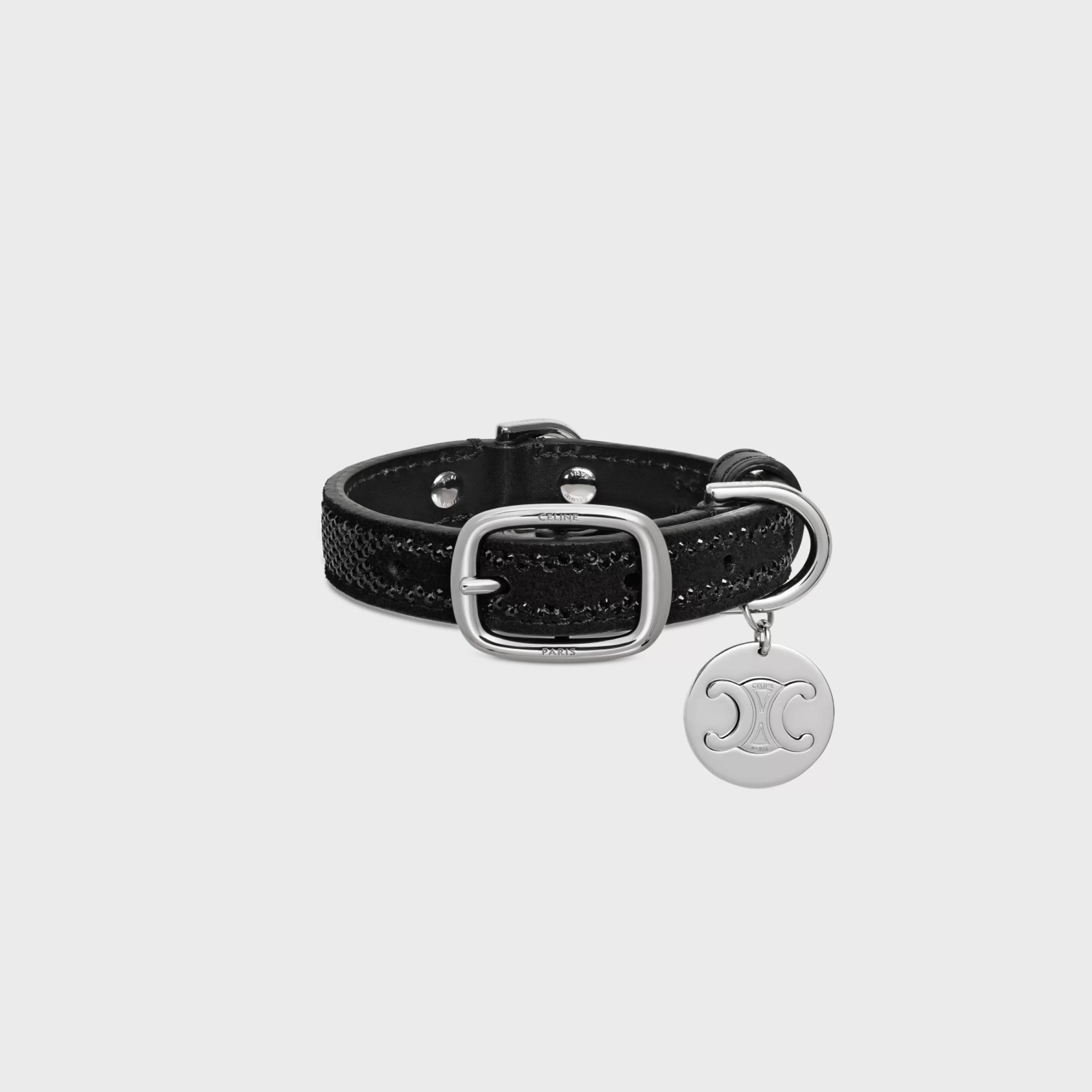 NANO EXTRA THIN DOG COLLAR IN SUEDE CALFSKIN WITH STRASS^CELINE Cheap