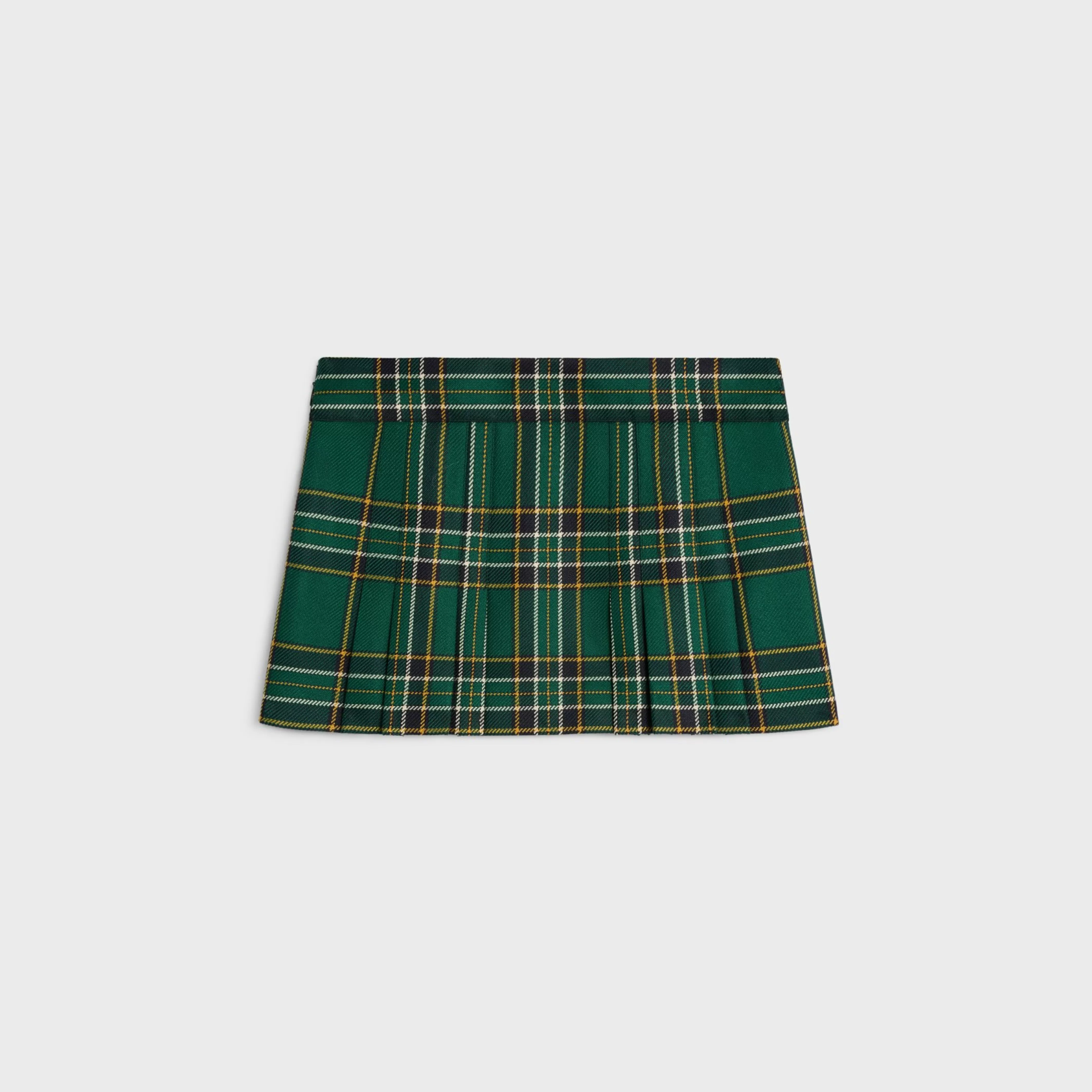 pleated mini skirt in tartan wool^CELINE Best Sale