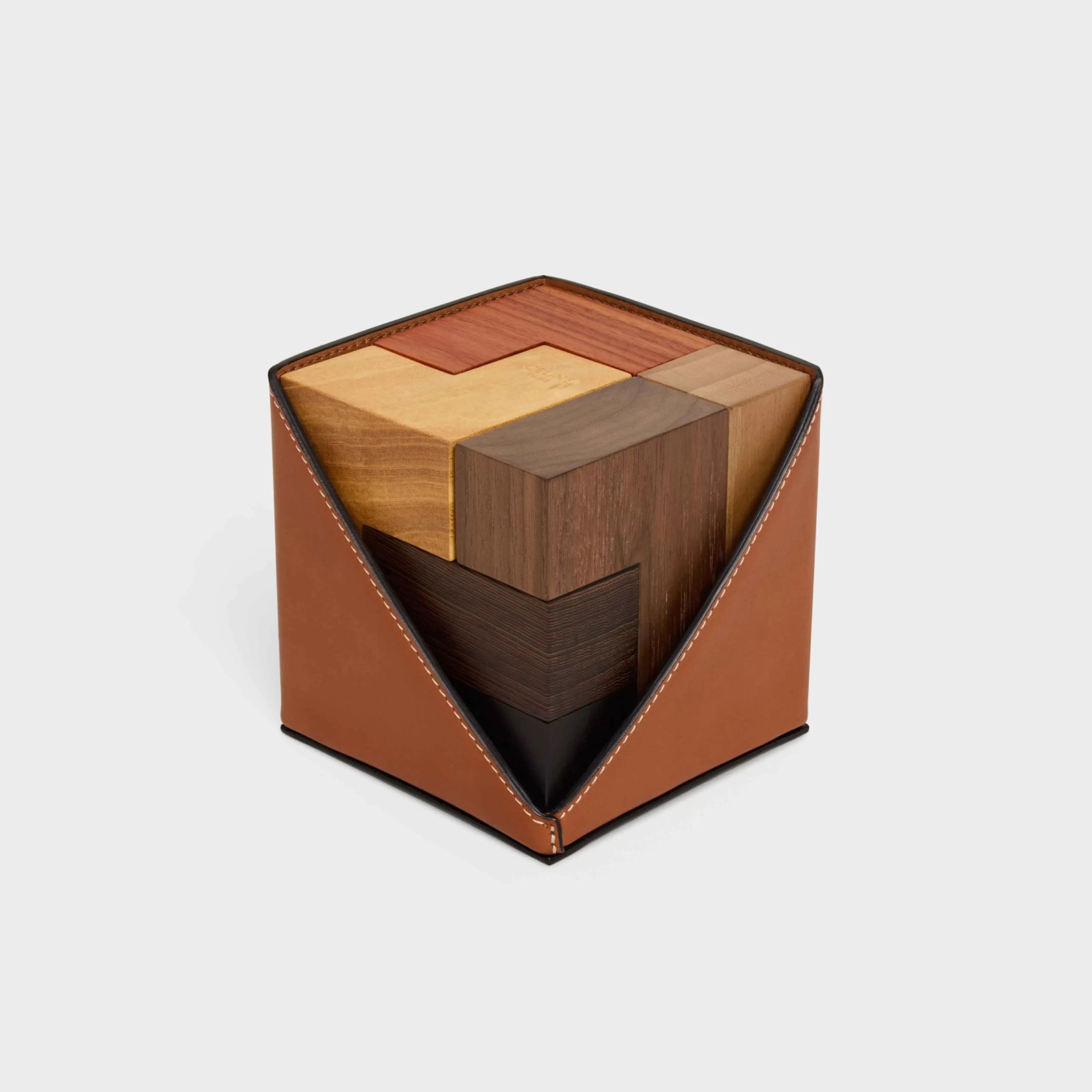 Puzzle cube in wood and natural calfskin case^CELINE Shop