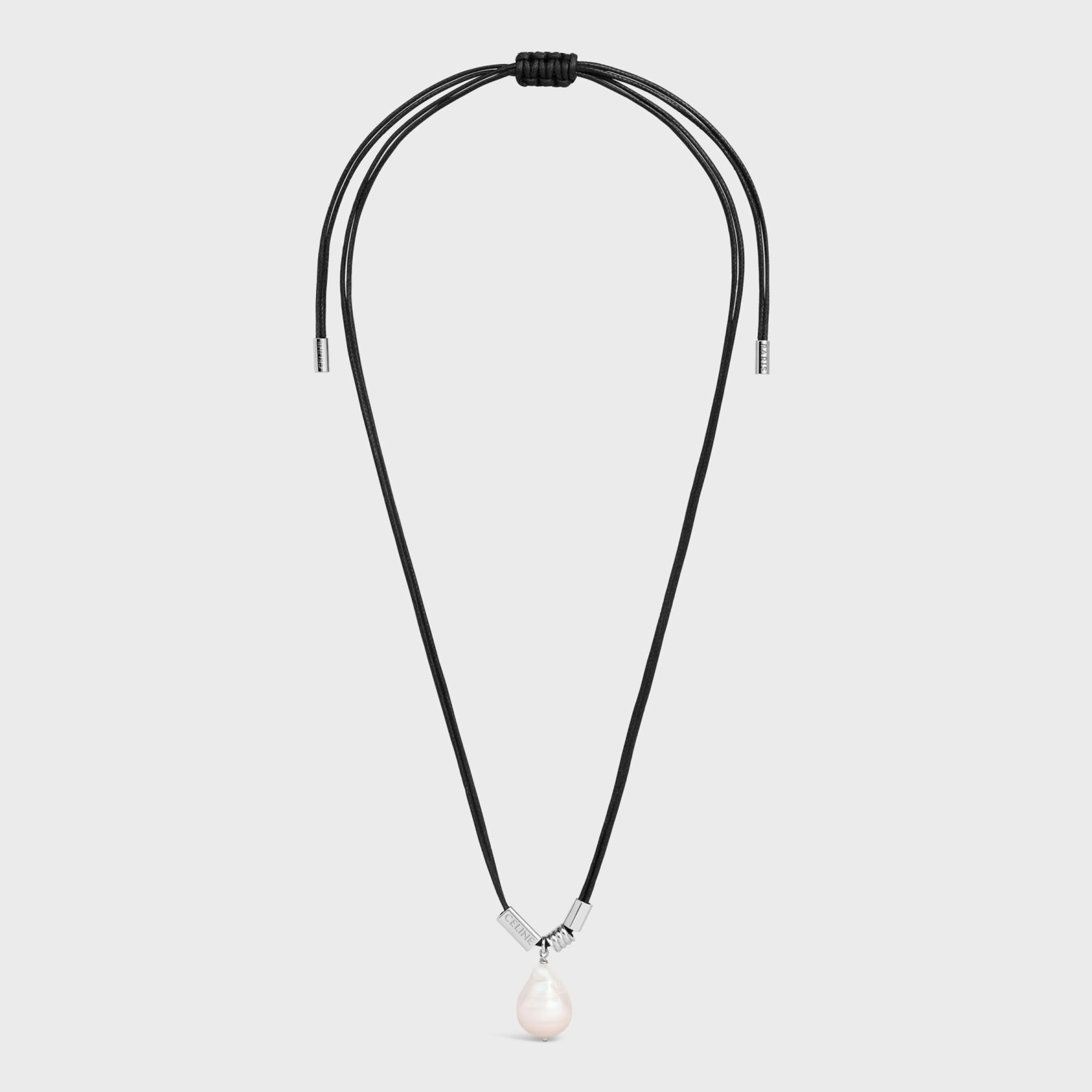 San Onofre Baroque Pearl Necklace in Cultured Pearl, Cotton and Brass with Rhodium Finish^CELINE Fashion