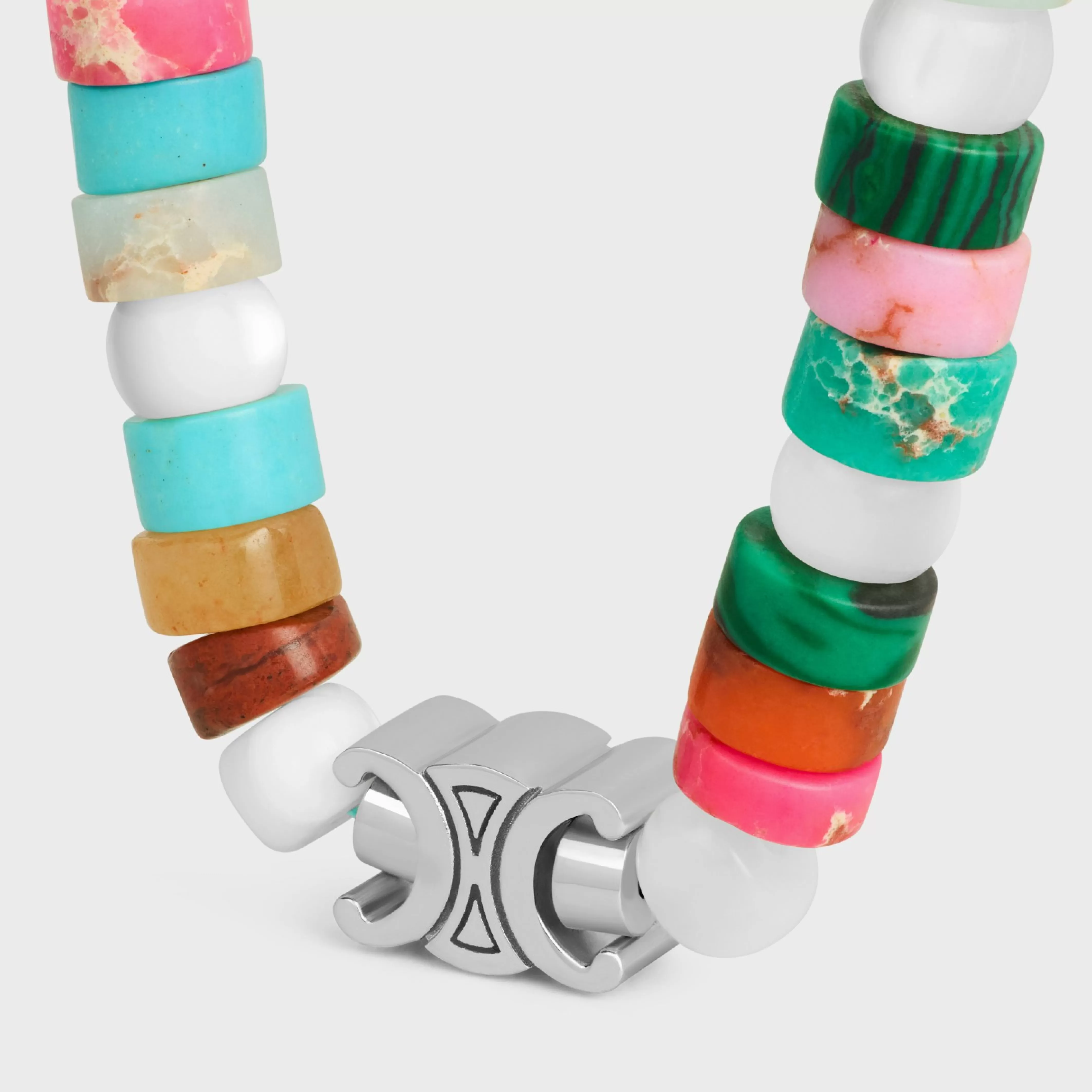 San Onofre Chunky Triomphe Bracelet in Natural Stones and Brass with Rhodium Finish^CELINE Best