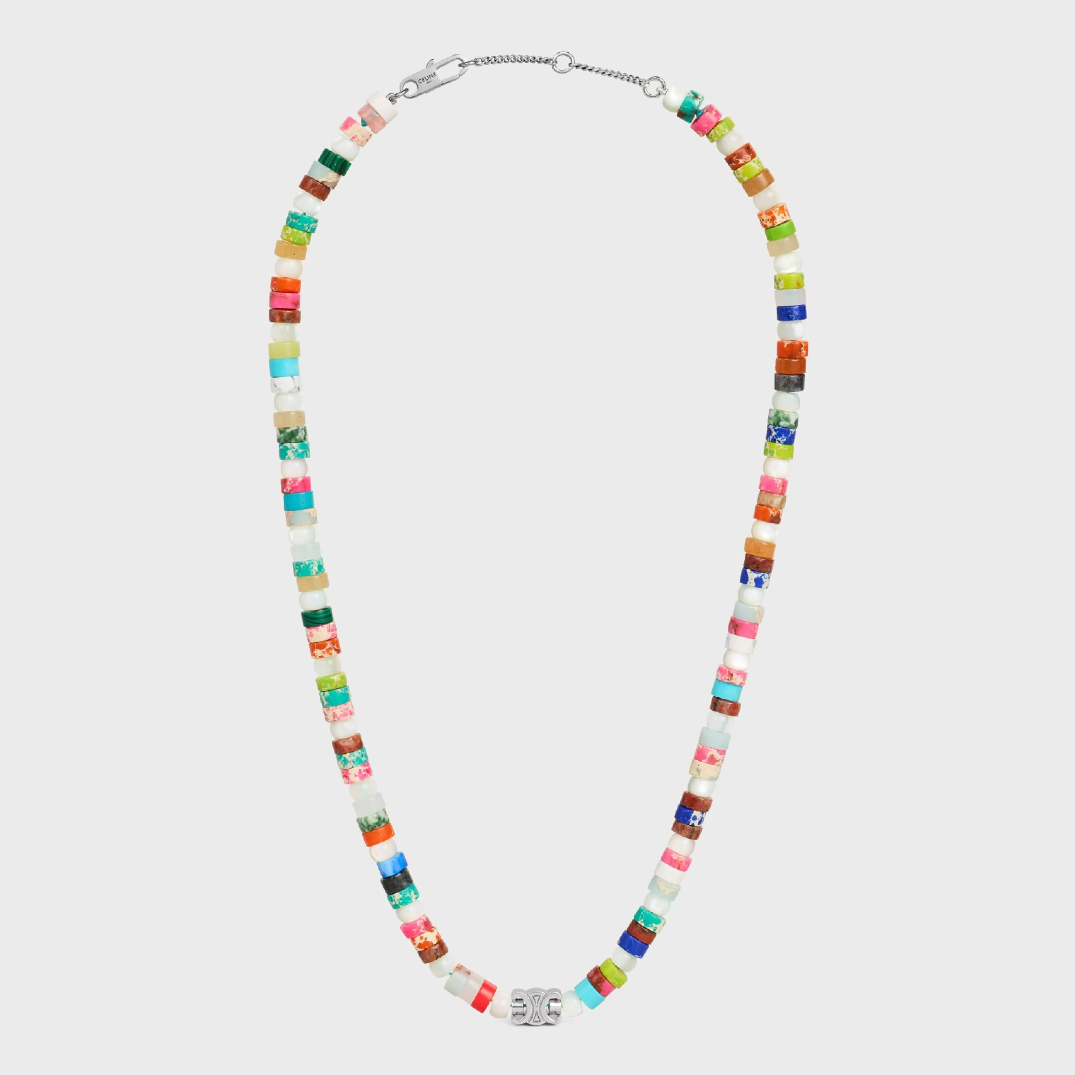 San Onofre Chunky Triomphe Necklace in Natural Stones and Brass with Rhodium Finish^CELINE Outlet