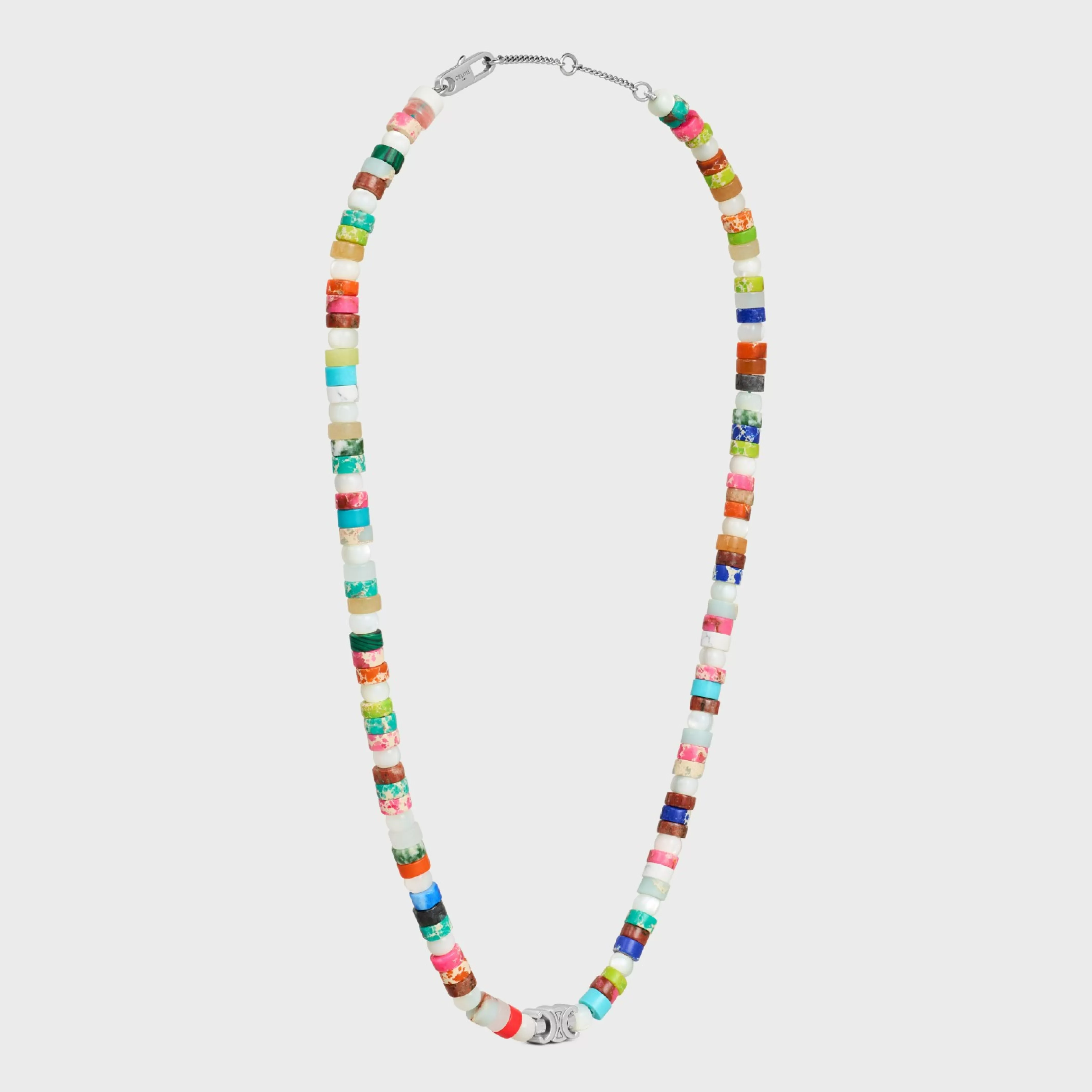 San Onofre Chunky Triomphe Necklace in Natural Stones and Brass with Rhodium Finish^CELINE Outlet