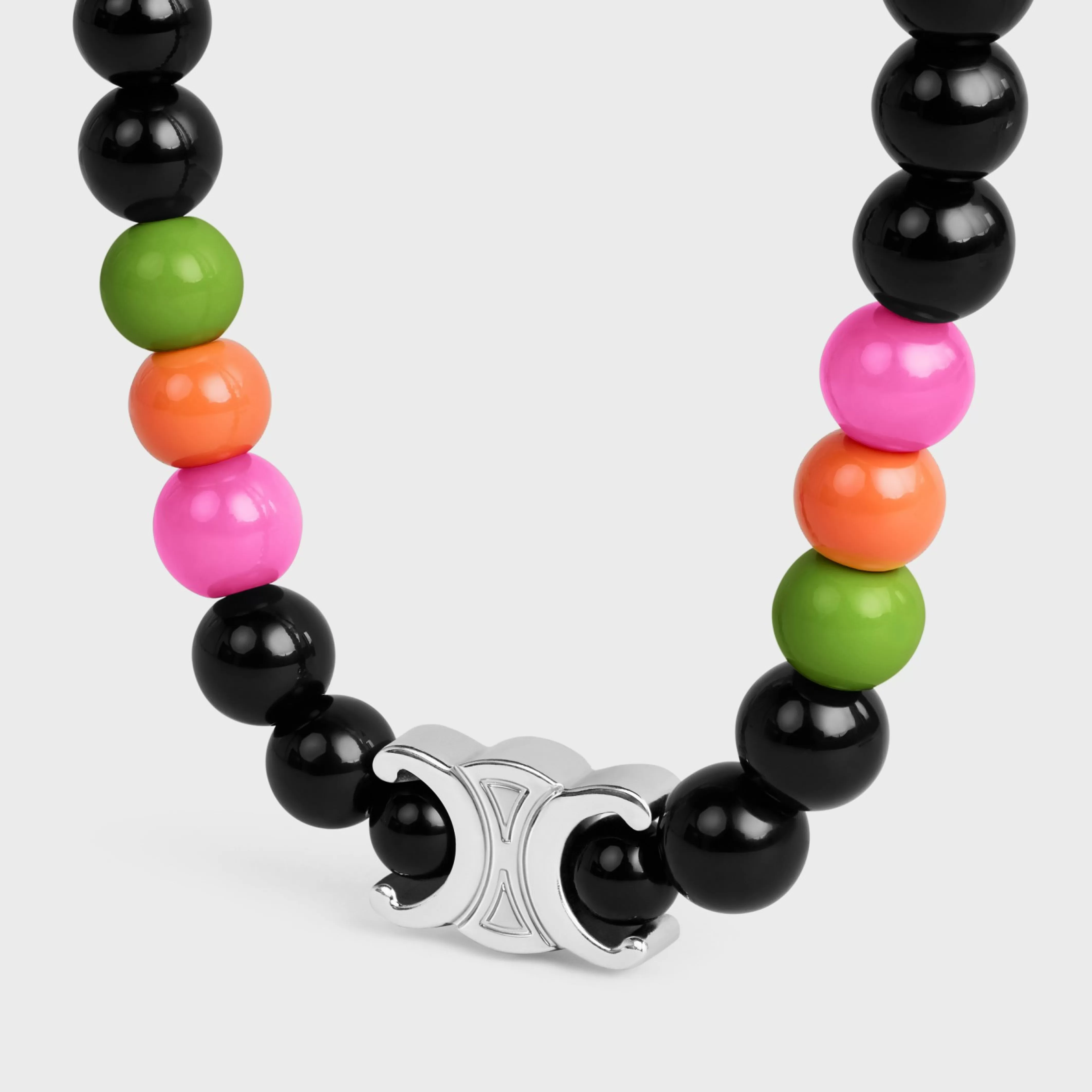 San Onofre Triomphe Bracelet in Onyx, Glass Pearls and Brass with Rhodium Finish^CELINE Best Sale