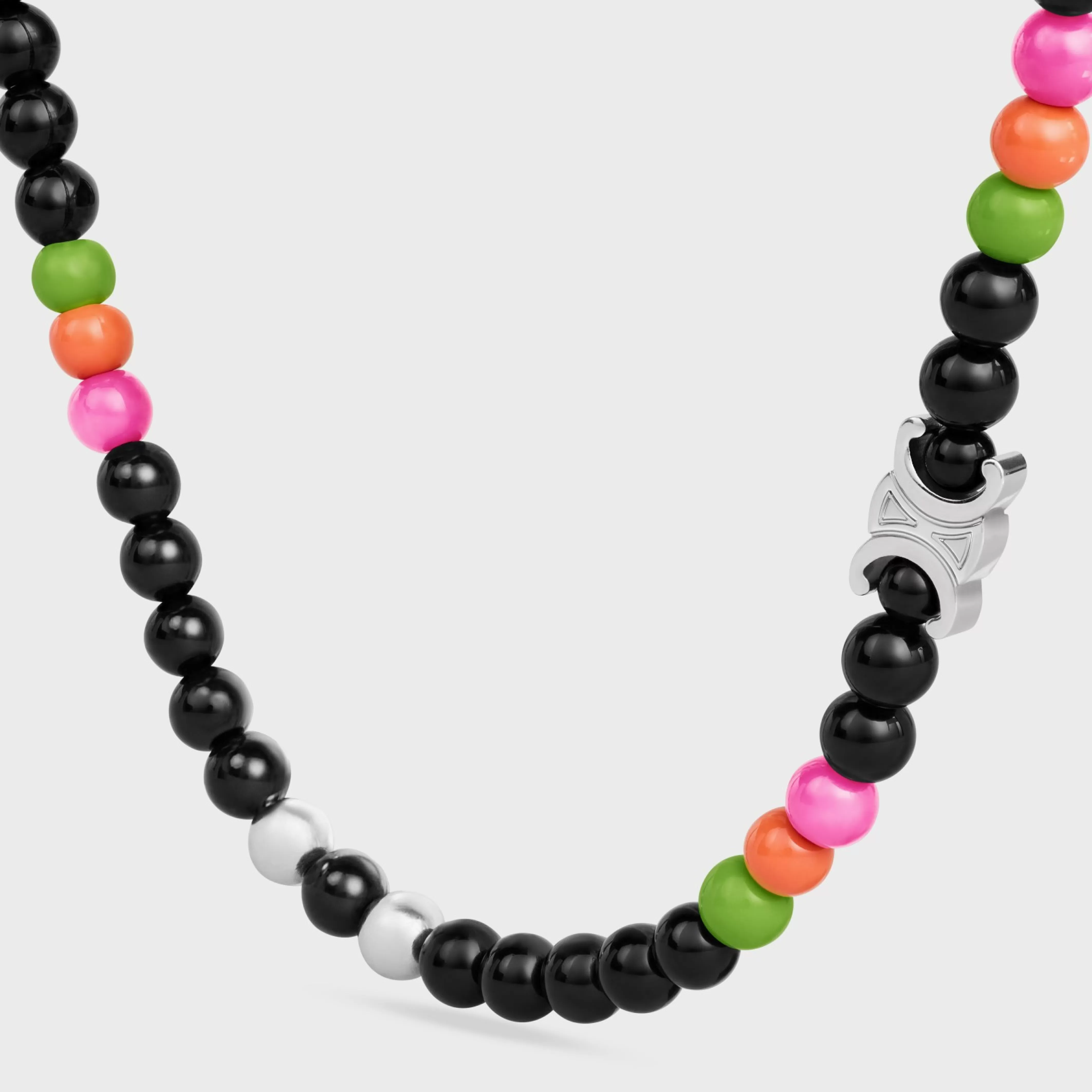 San Onofre Triomphe Necklace in Onyx, Glass Pearls and Brass with Rhodium Finish^CELINE Fashion