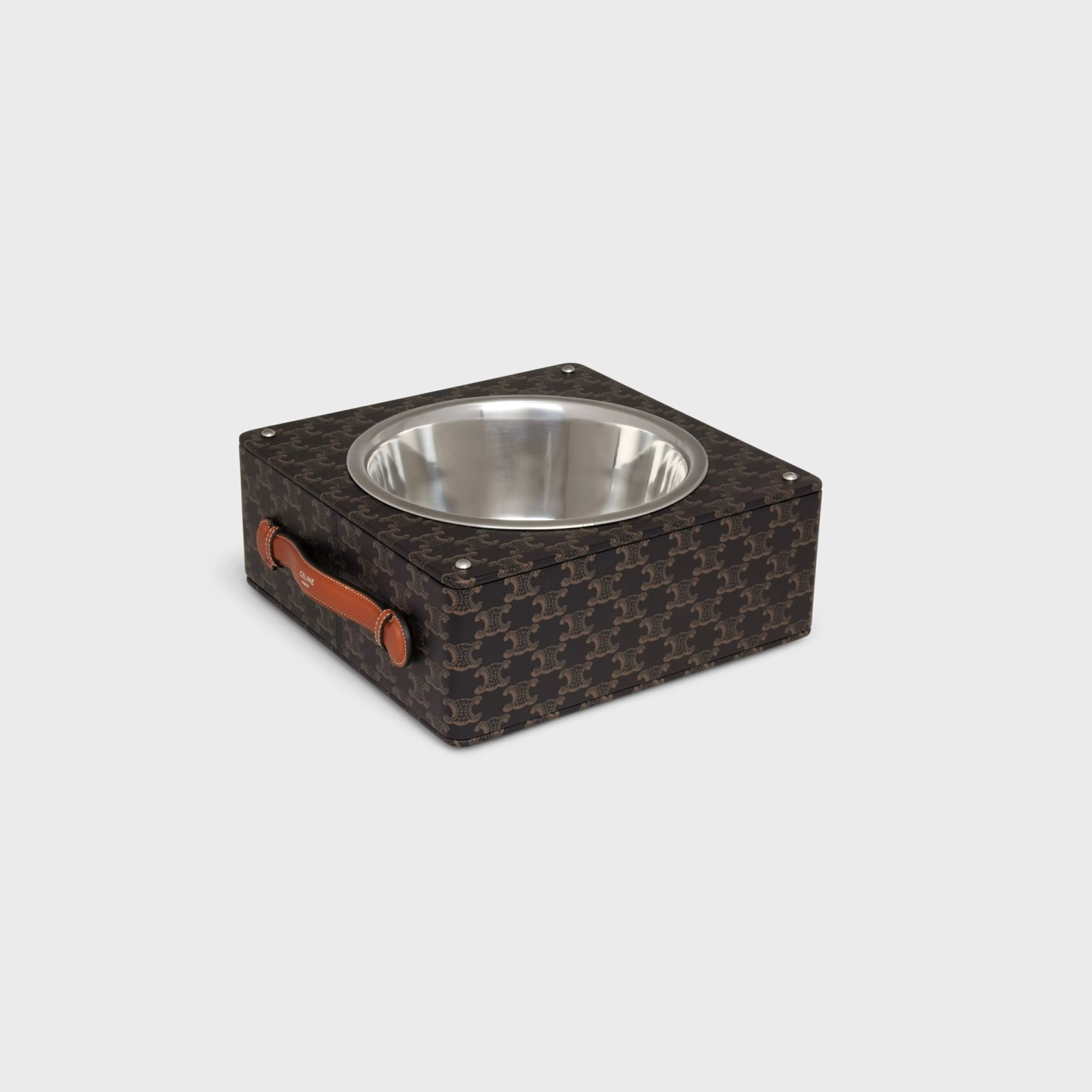 Single Dog Bowl in Nappa Lambskin with Triomphe Canvas Print and Calfskin^CELINE Sale