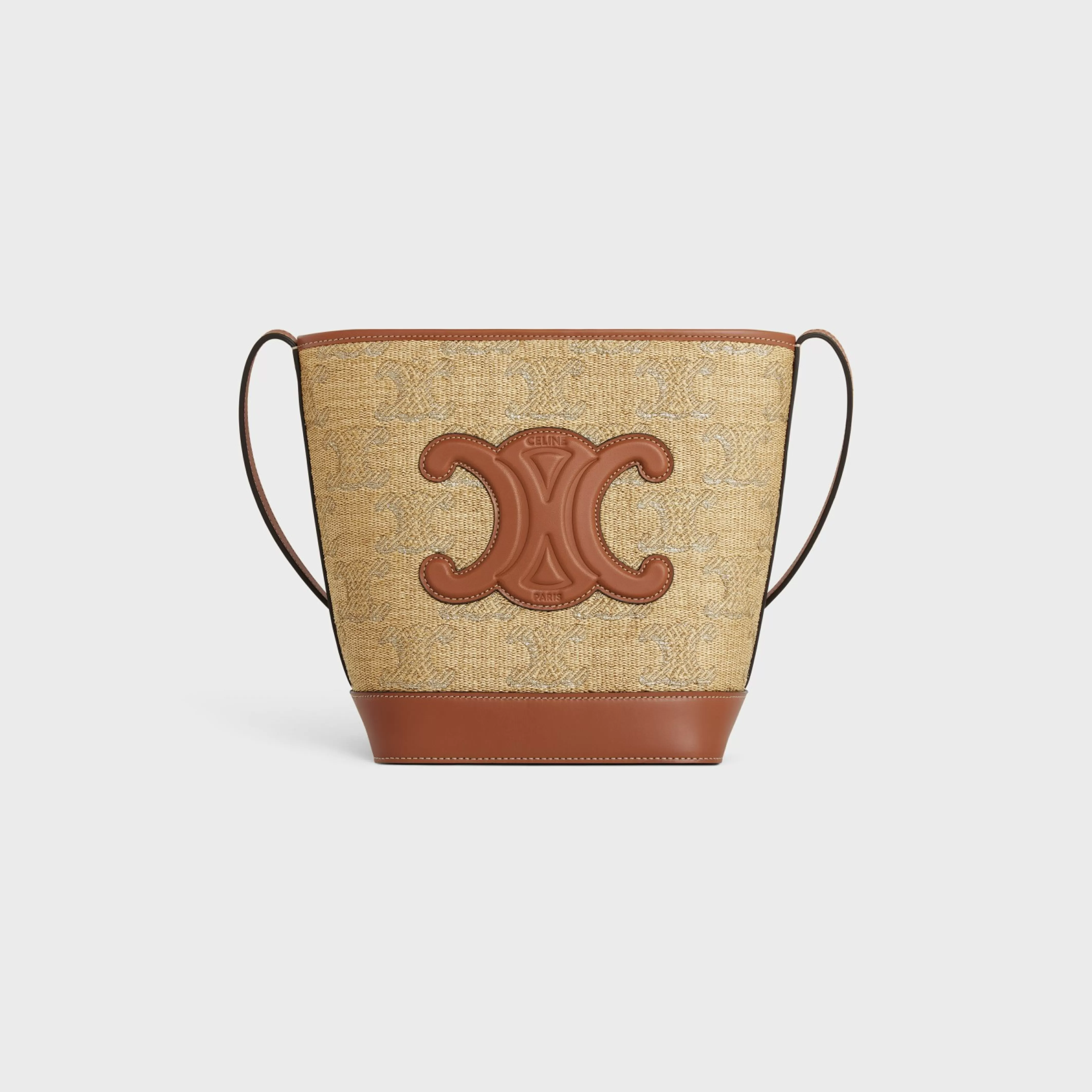 SMALL BUCKET CUIR TRIOMPHE in raffia effect textile with triomphe jacquard^CELINE Discount