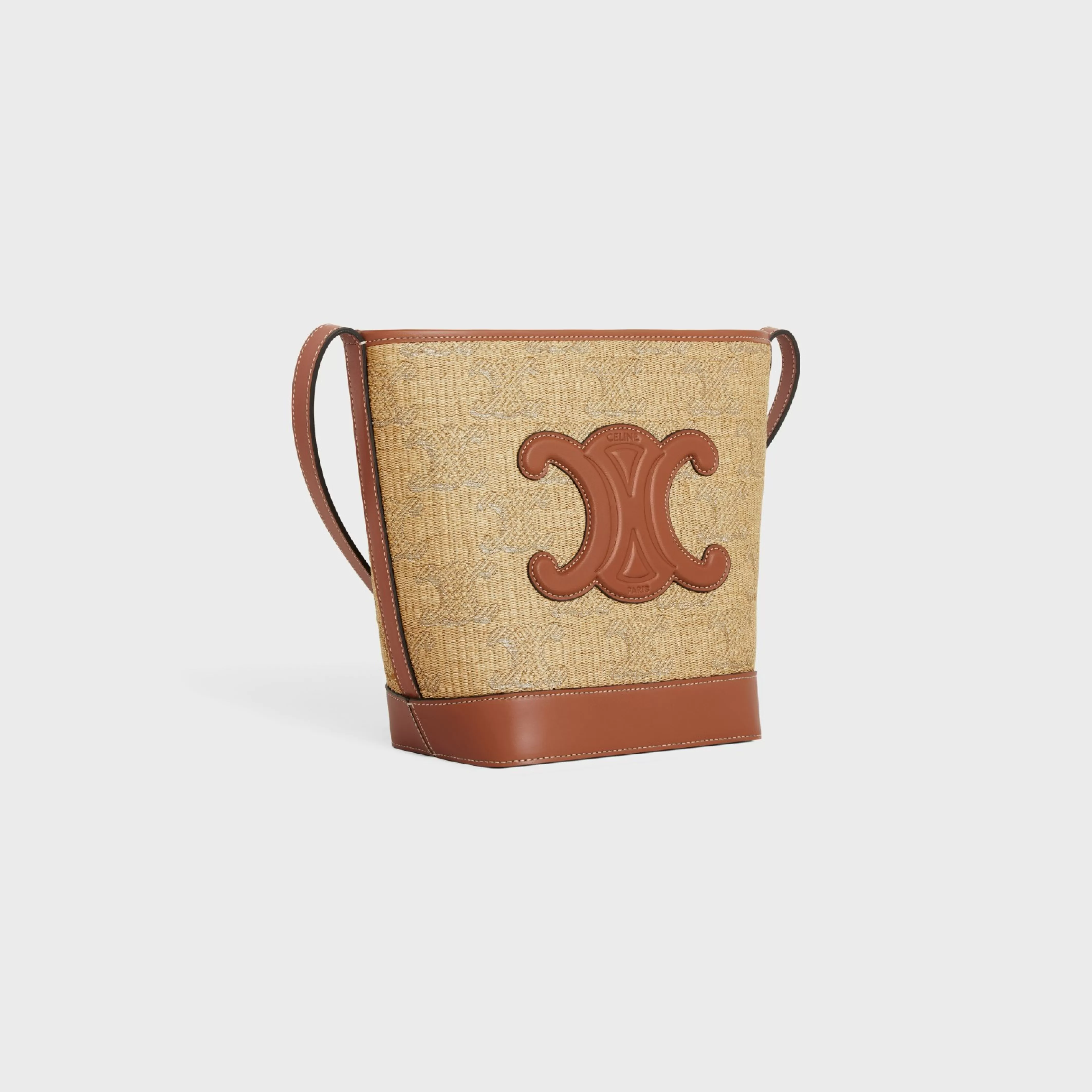 SMALL BUCKET CUIR TRIOMPHE in raffia effect textile with triomphe jacquard^CELINE Discount