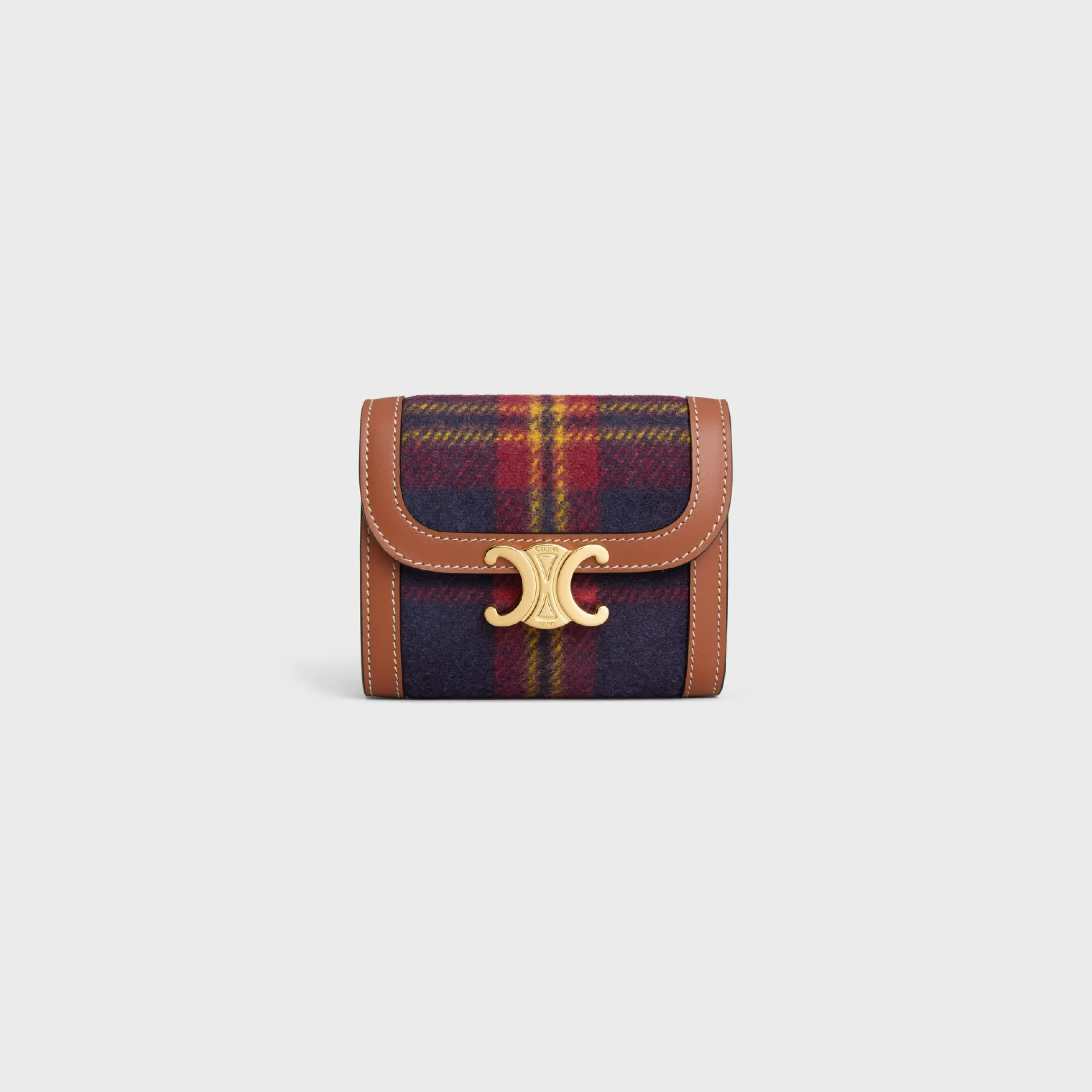 Small Flap Wallet TRIOMPHE in TARTAN AND CALFSKIN^CELINE Shop