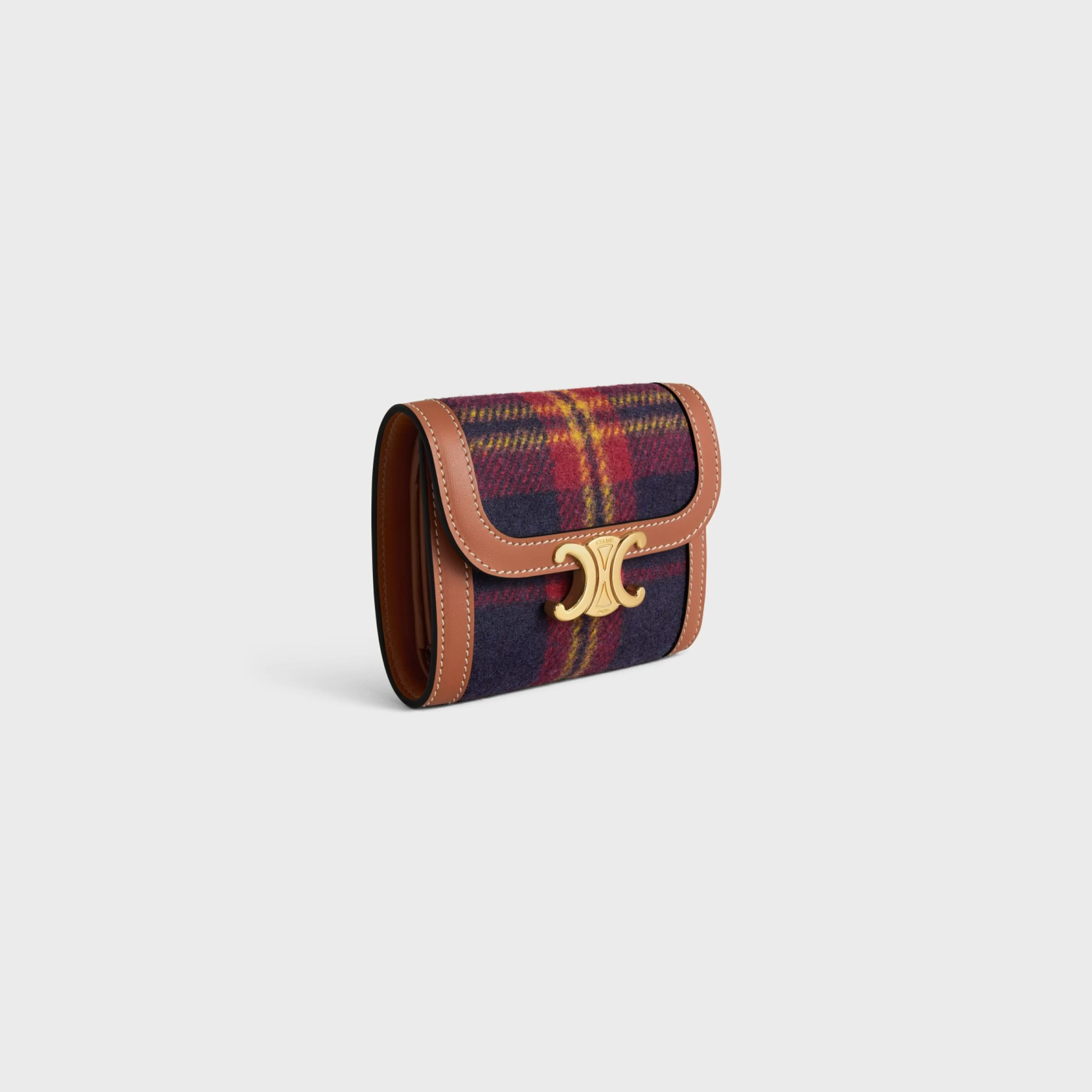 Small Flap Wallet TRIOMPHE in TARTAN AND CALFSKIN^CELINE Shop