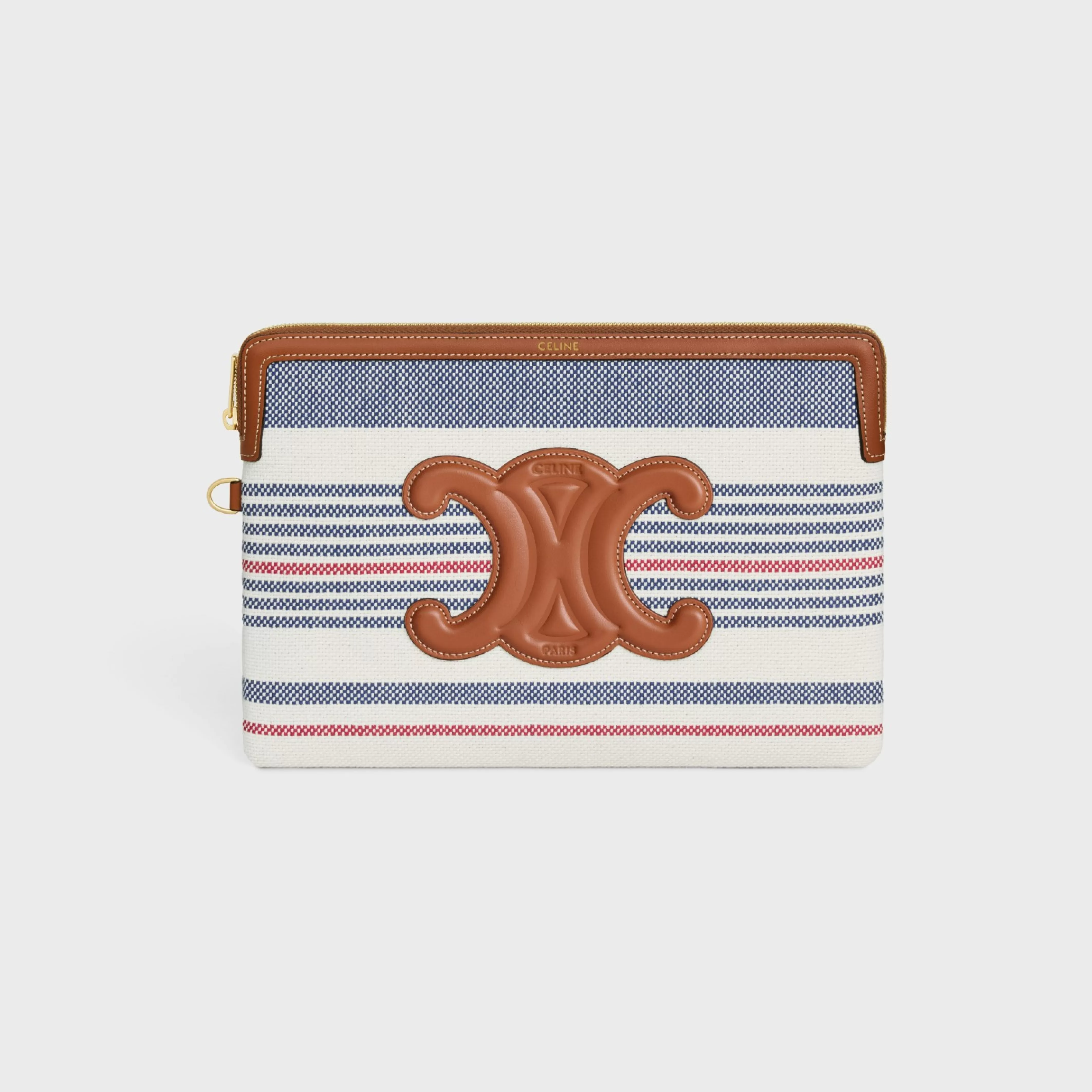 SMALL POUCH WITH STRAP in STRIPED TEXTILE AND CALFSKIN^CELINE Store